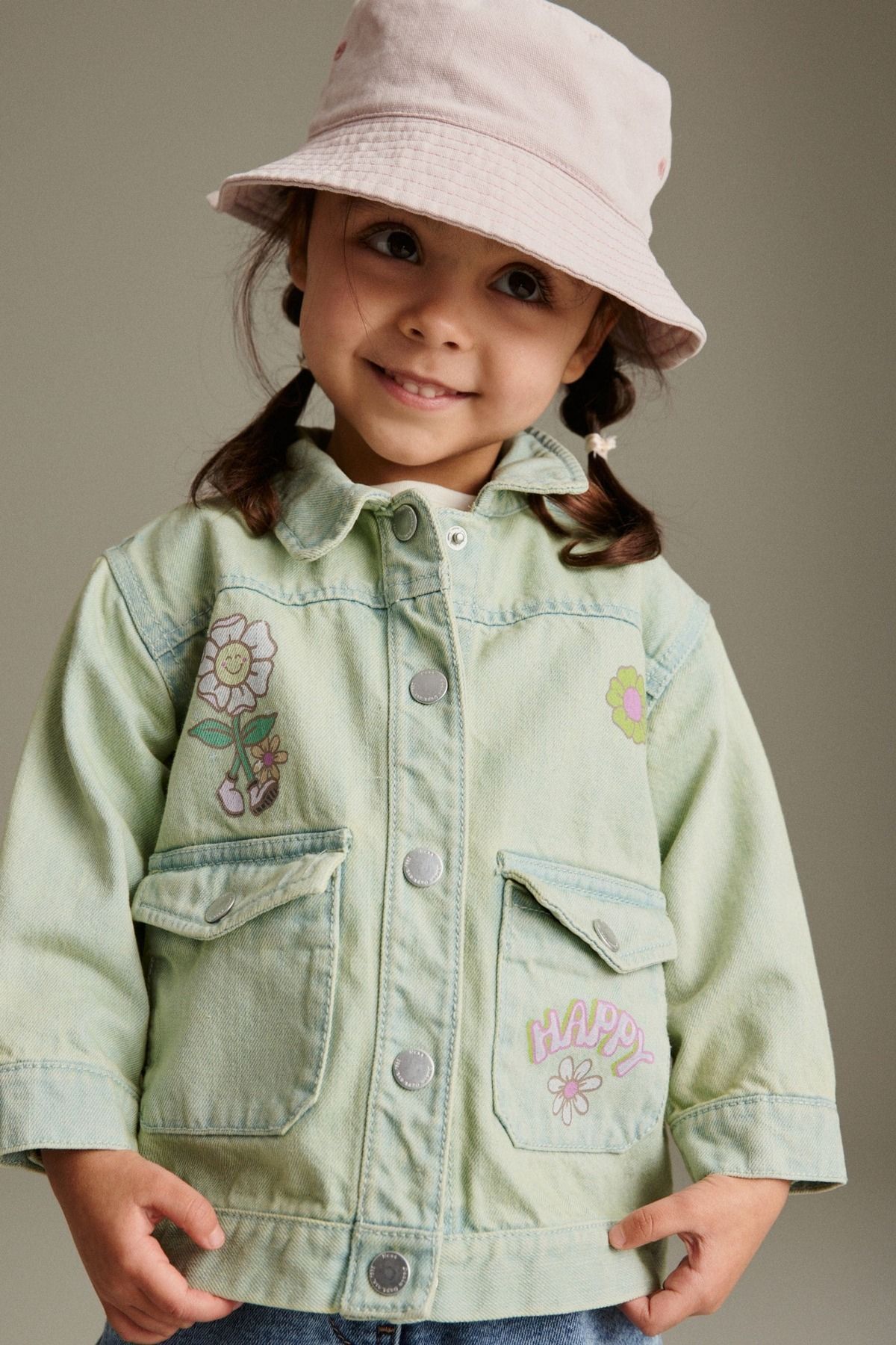 Next Baby çicek desenli kız çocuk Yeşil baskılı Denim Ceket
