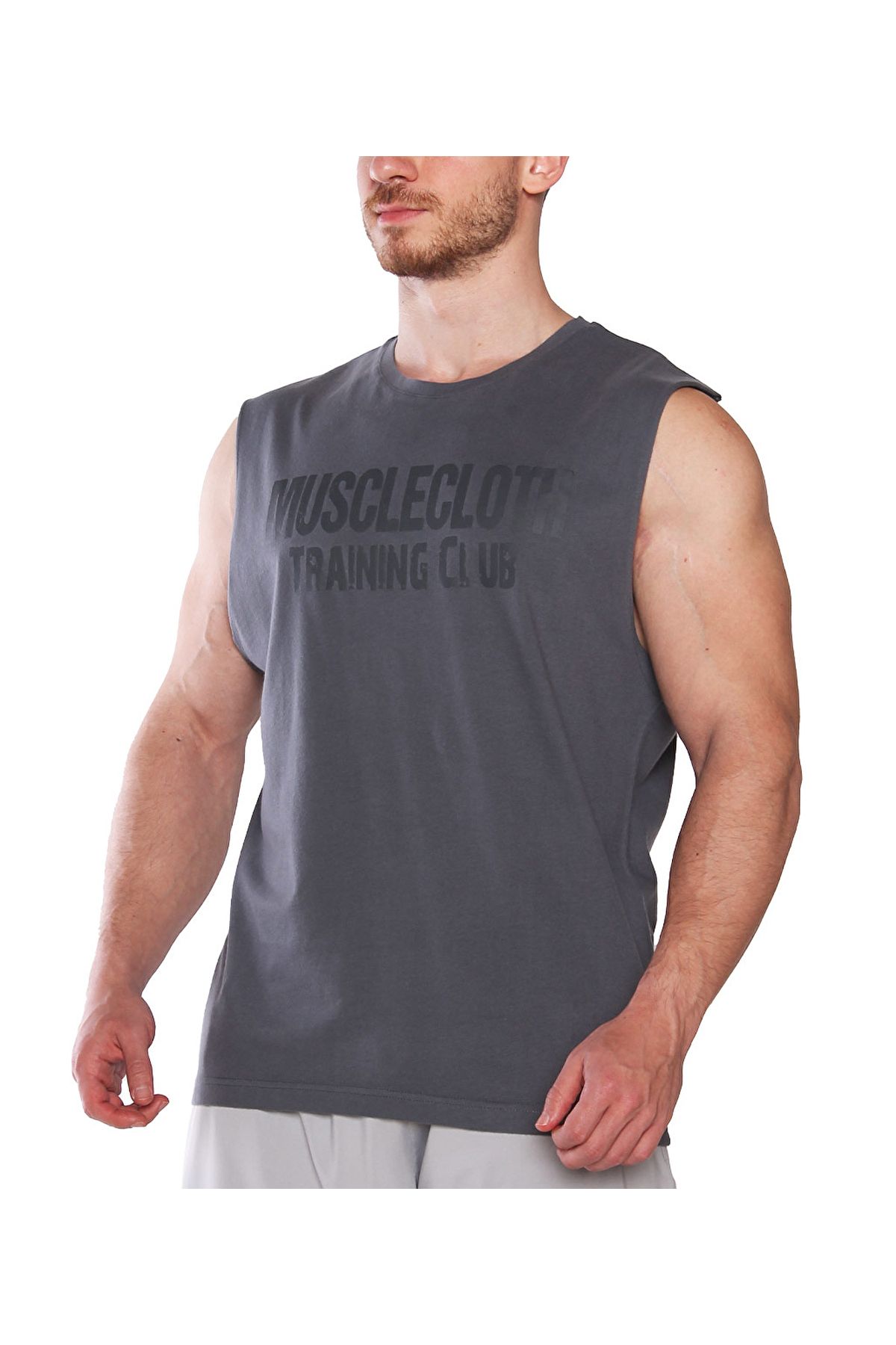 MUSCLECLOTH Training Club Drop Arm Kolsuz T-shirt Füme