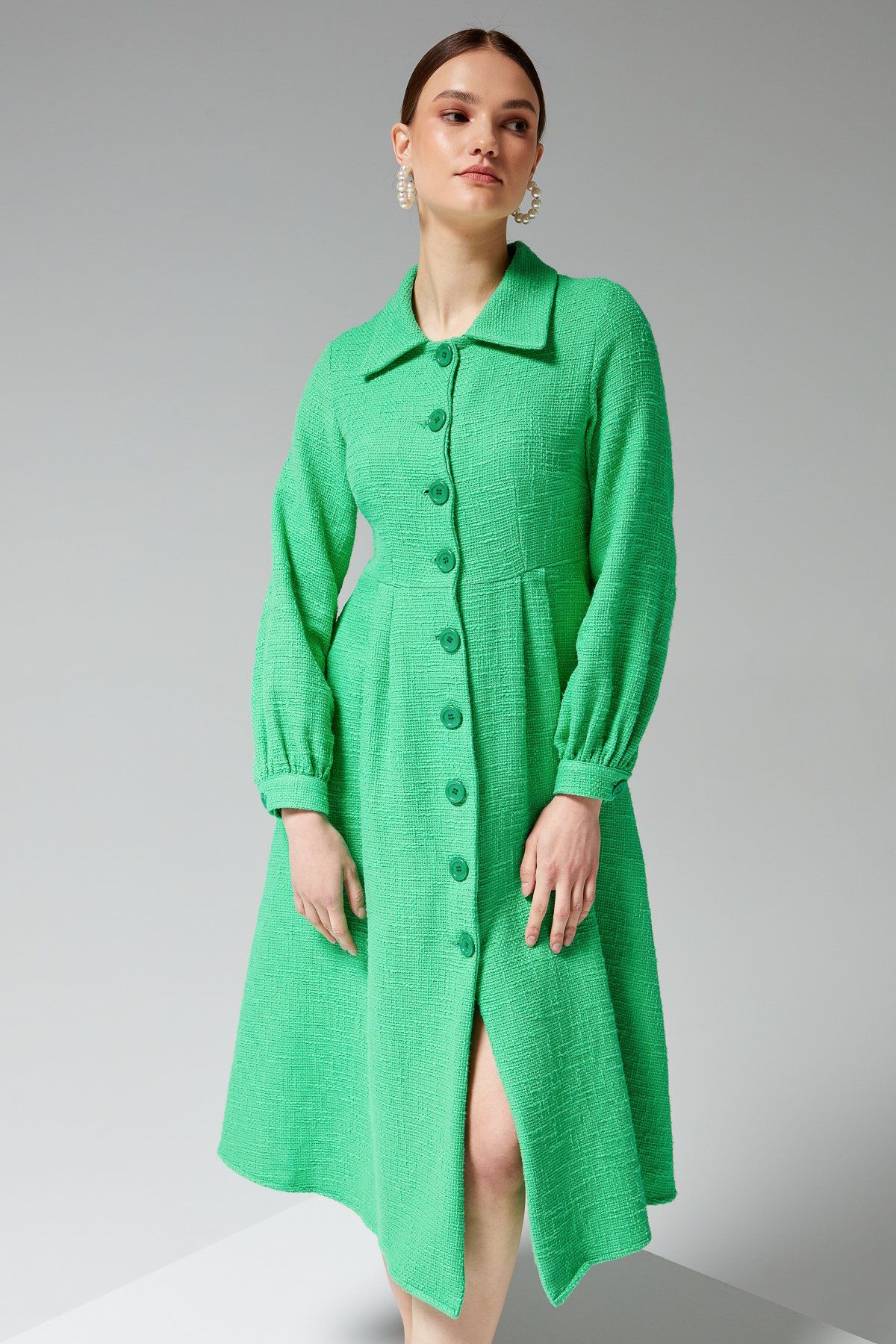 TUİS Önü Düğmeli Chanel Tunik - Yeşil