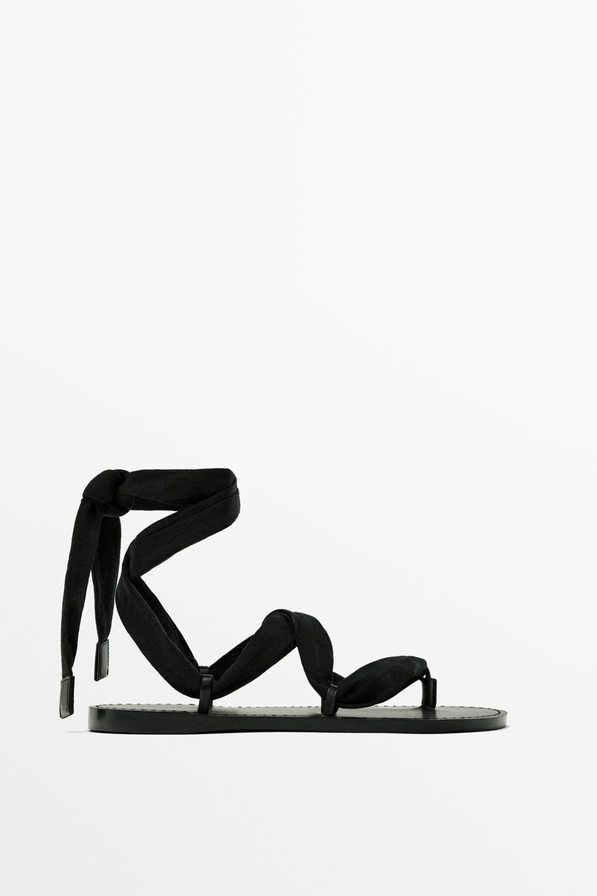 Massimo Dutti Kumaş çok bantlı düz sandalet