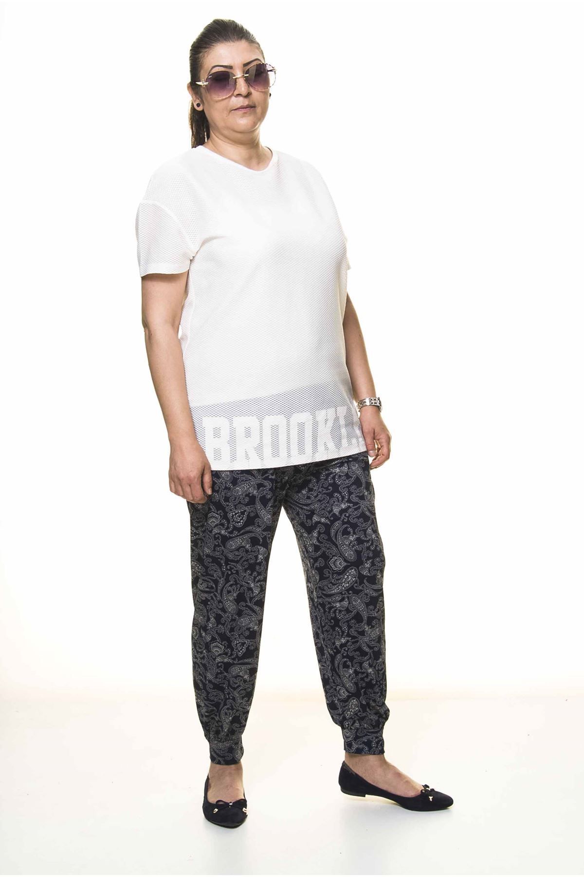 Modayız Kadın Büyük Beden Desenli Yazlık Şalvar Pantolon 11d-3098