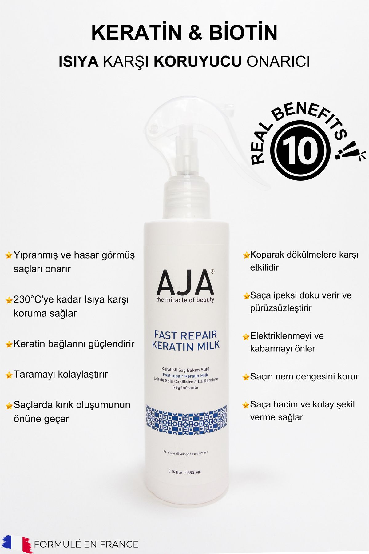 AJA Besleyici, Onarıcı Keratin & Biotin Fön Sütü Kolay Tarama Etkili Isıya Karşı Koruyucu 250ml