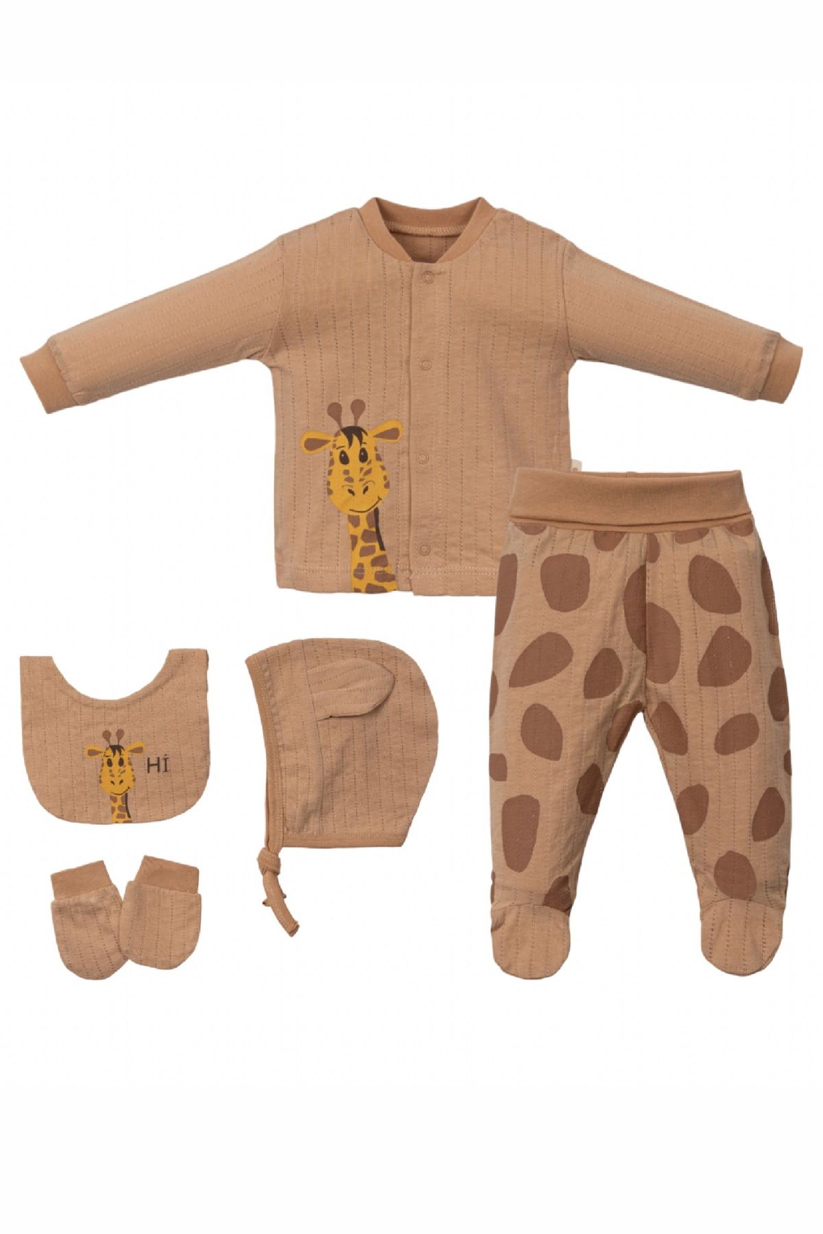 Cherub Baby %100 Pamuk Senegal Zürafa Nakışlı  5 Parça Hastane Çıkışı Zıbın Seti