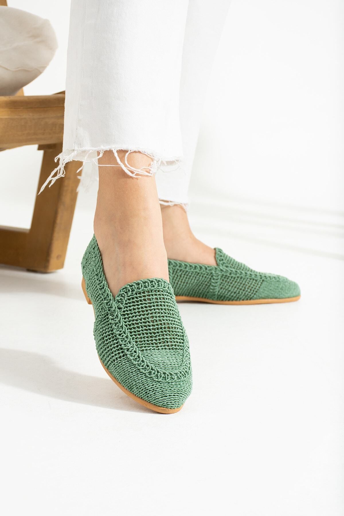 star shoes Yeşil Kadın Örme Babet Ayakkabı Kadın Ayakkabı