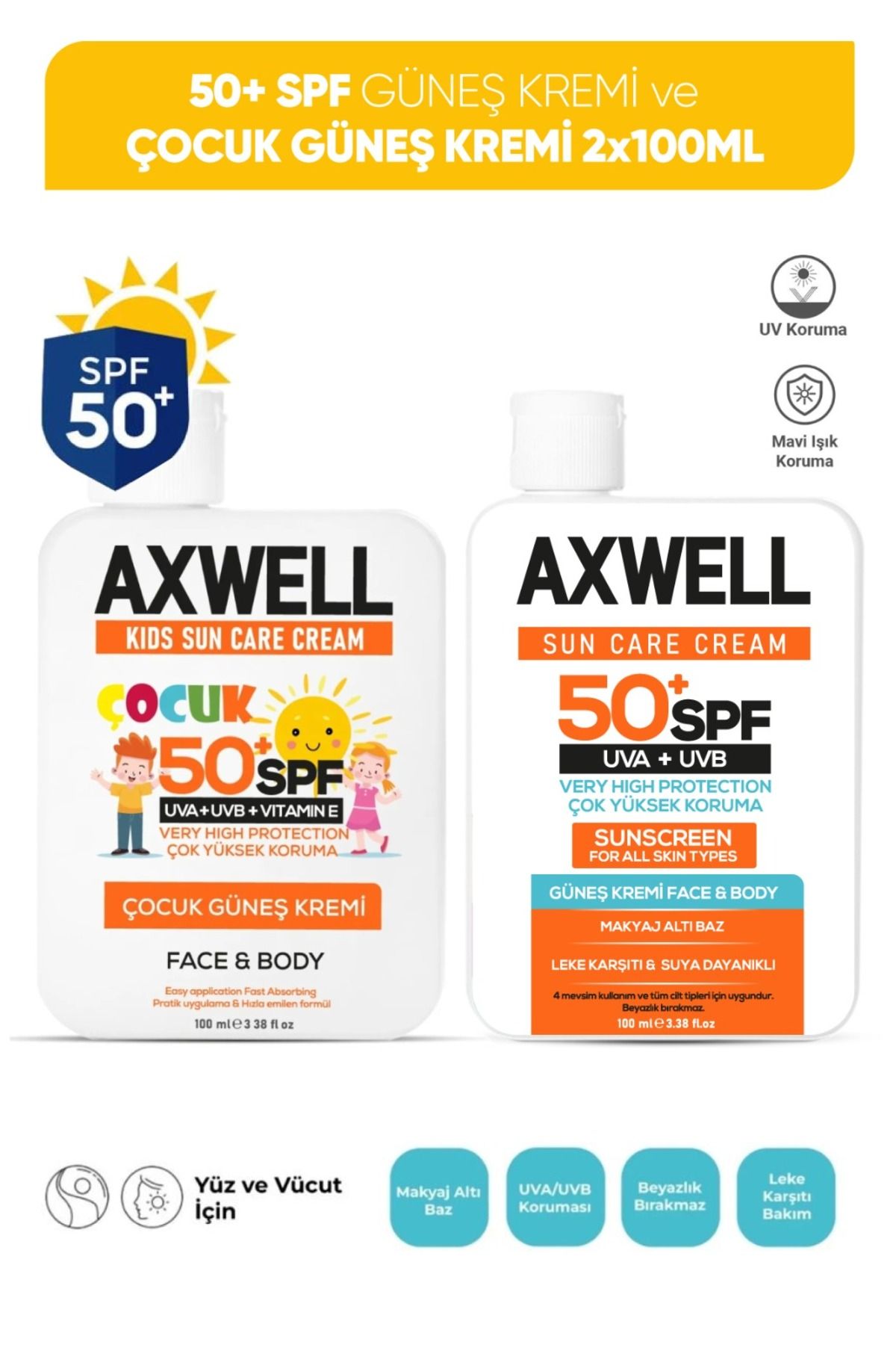 AXWELL 50+ Spf Yetişkin Ve Çocuk Güneş Kremi Seti