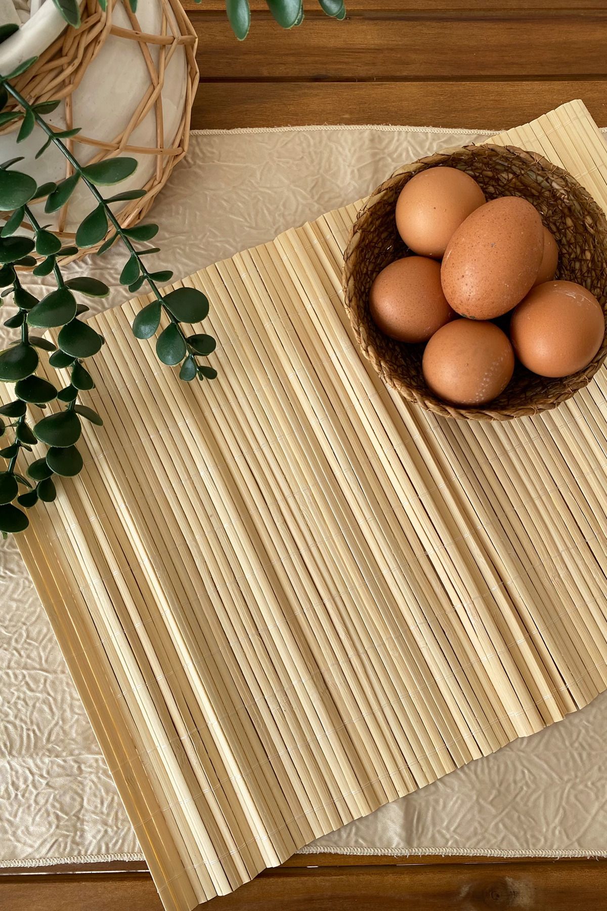 Boheme Bambu Rattan Ahşap Katlanabilir Amerikan Servisi,Dekoratif Supla