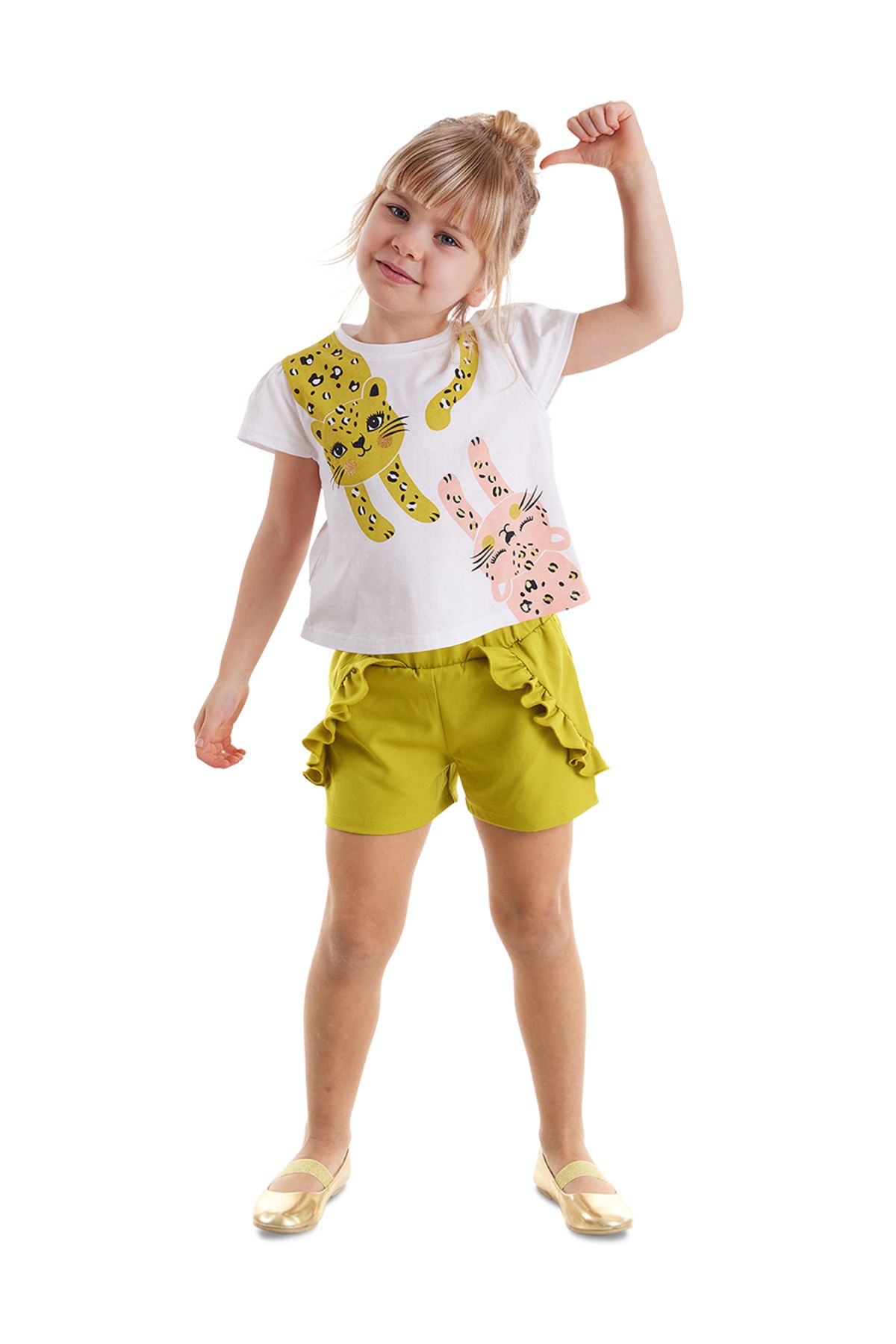 Denokids Muzip Kediler Kız Çocuk T-shirt Şort Takım