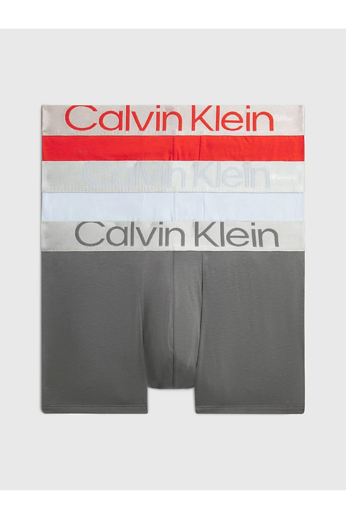 Calvin Klein Erkek Marka Logolu Beyaz Elastik Bantlı Gri-kırmızı-mavi Boxer 000nb3130a-gi9