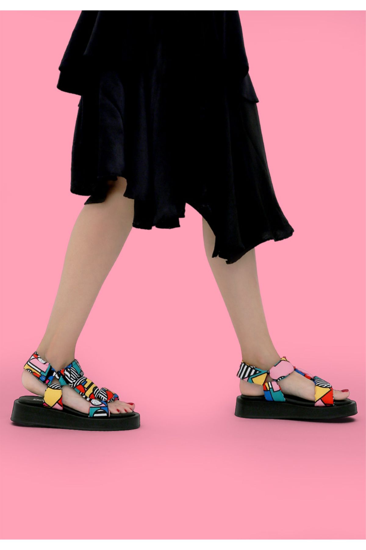 Dogo Kadın Vegan Çok Renkli Kalın Taban Sandalet - Painting In Harmony Tasarım