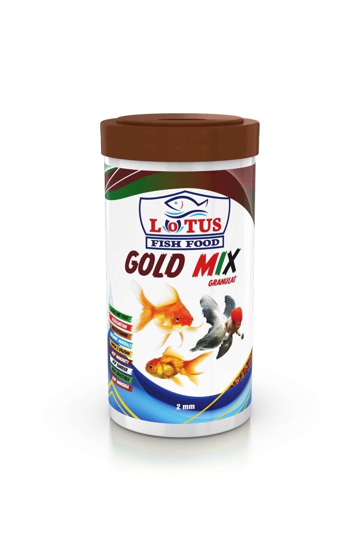 Lotus Gold Mix Granulat 250 Ml Kutu Astaxanthin Alae Sarımsak Omega-3 Japon Balığı Yemi 100 Gr