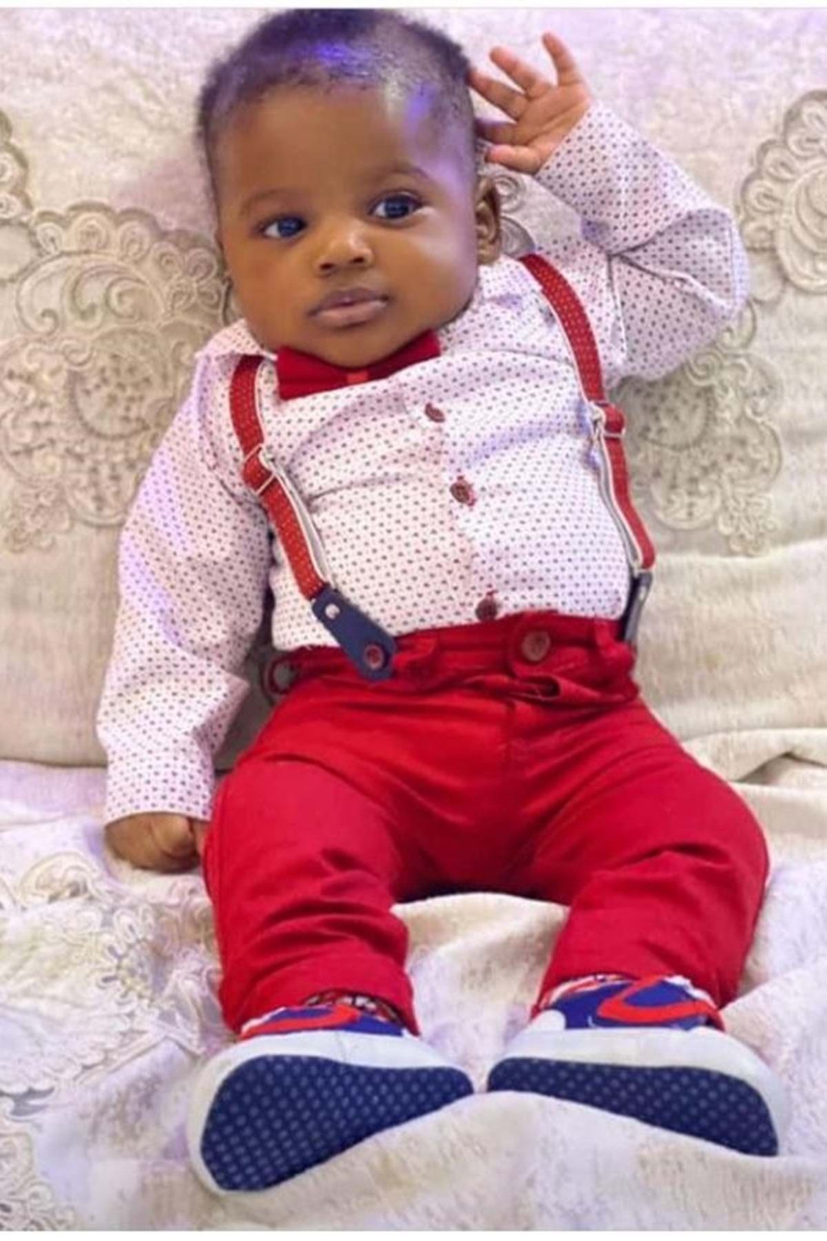 Mnk Gömlekli Alttan Çıtçıtlı Gabardin Pantolonlu Pamuklu Bebek Takım Bordo