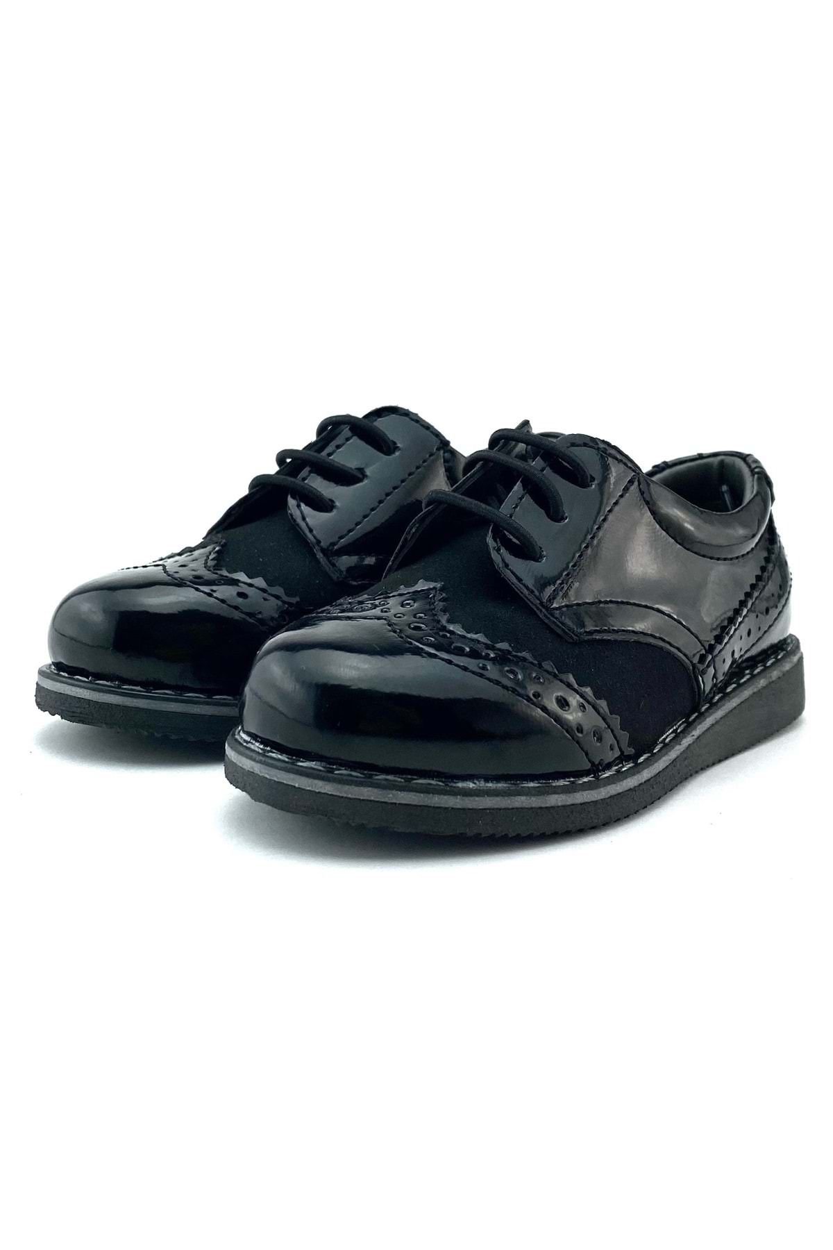 Mnk Erkek Çocuk Rugan Süet Lastik Bağcıklı Klasik Ayakkabı Siyah