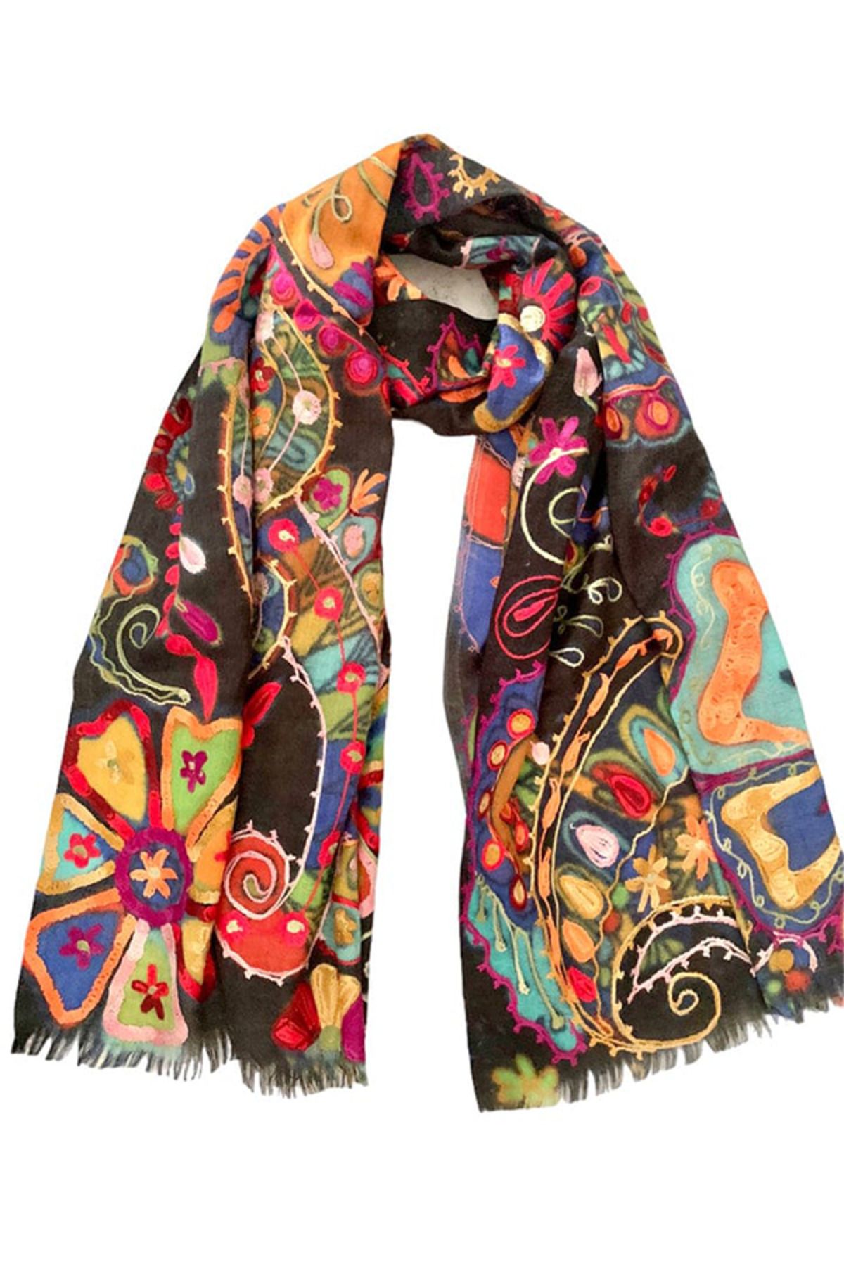 fiore fashion çiçek şal Cashmere boiled wool shawl knitted şal embroidered scarf cashmere shawl-flower