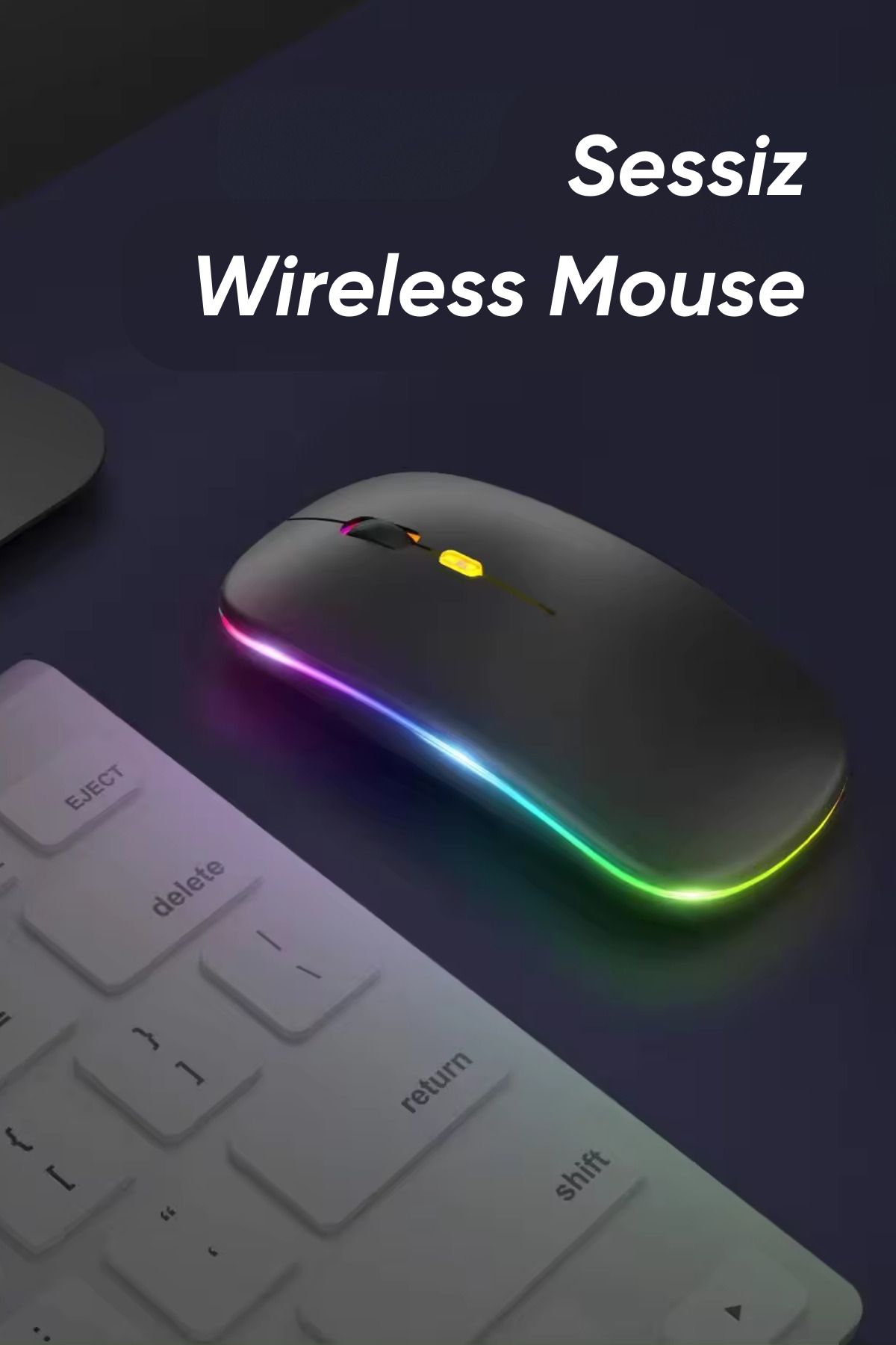 Ekru Cep Kablosuz Wireless Sessiz Mouse Şarj Edilebilir RGB Renkli ve Renksiz Kullanım Ergonomik Tasarımlı
