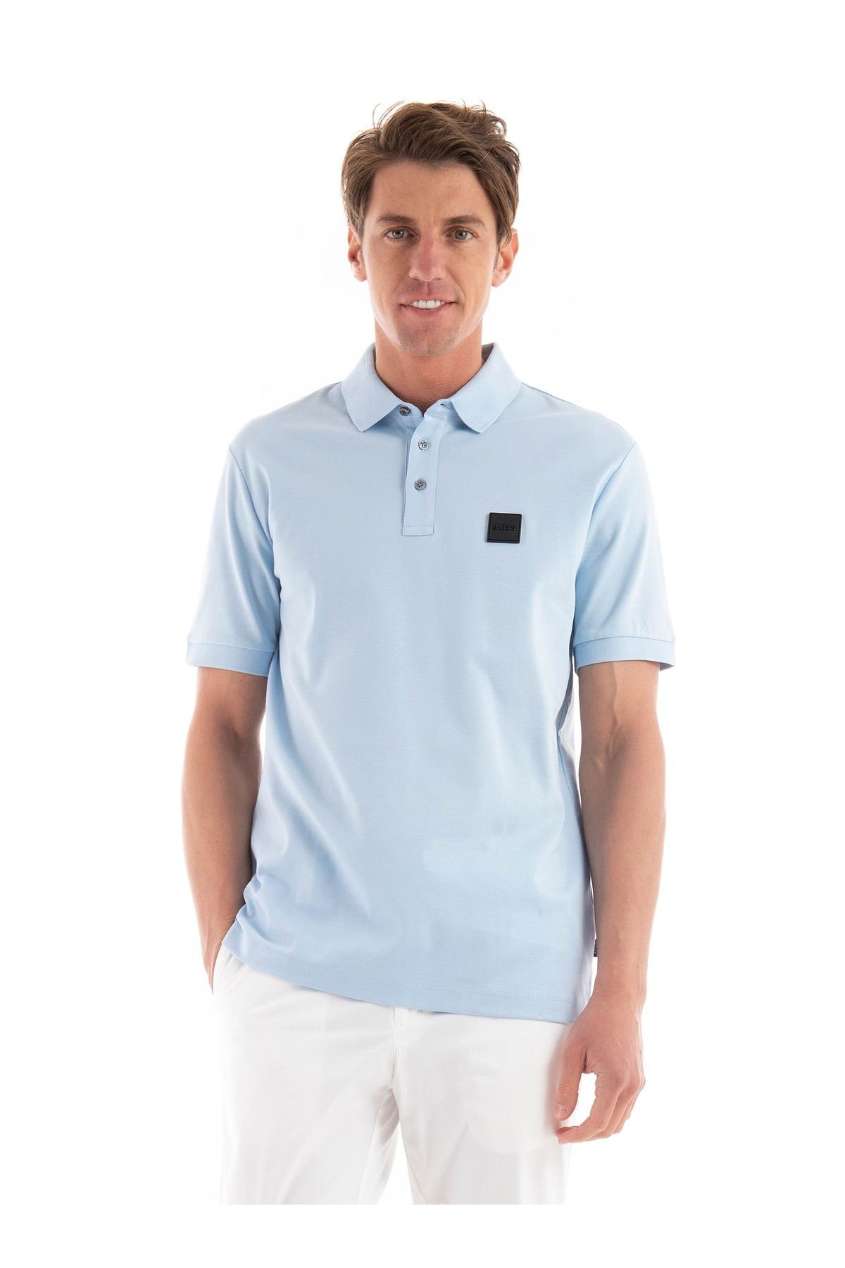 BOSS Erkek Pamuklu Polo Yakalı Düğme Kapamalı Kısa Kollu Açık Mavi Polo Yaka T-Shirt 50515596-450