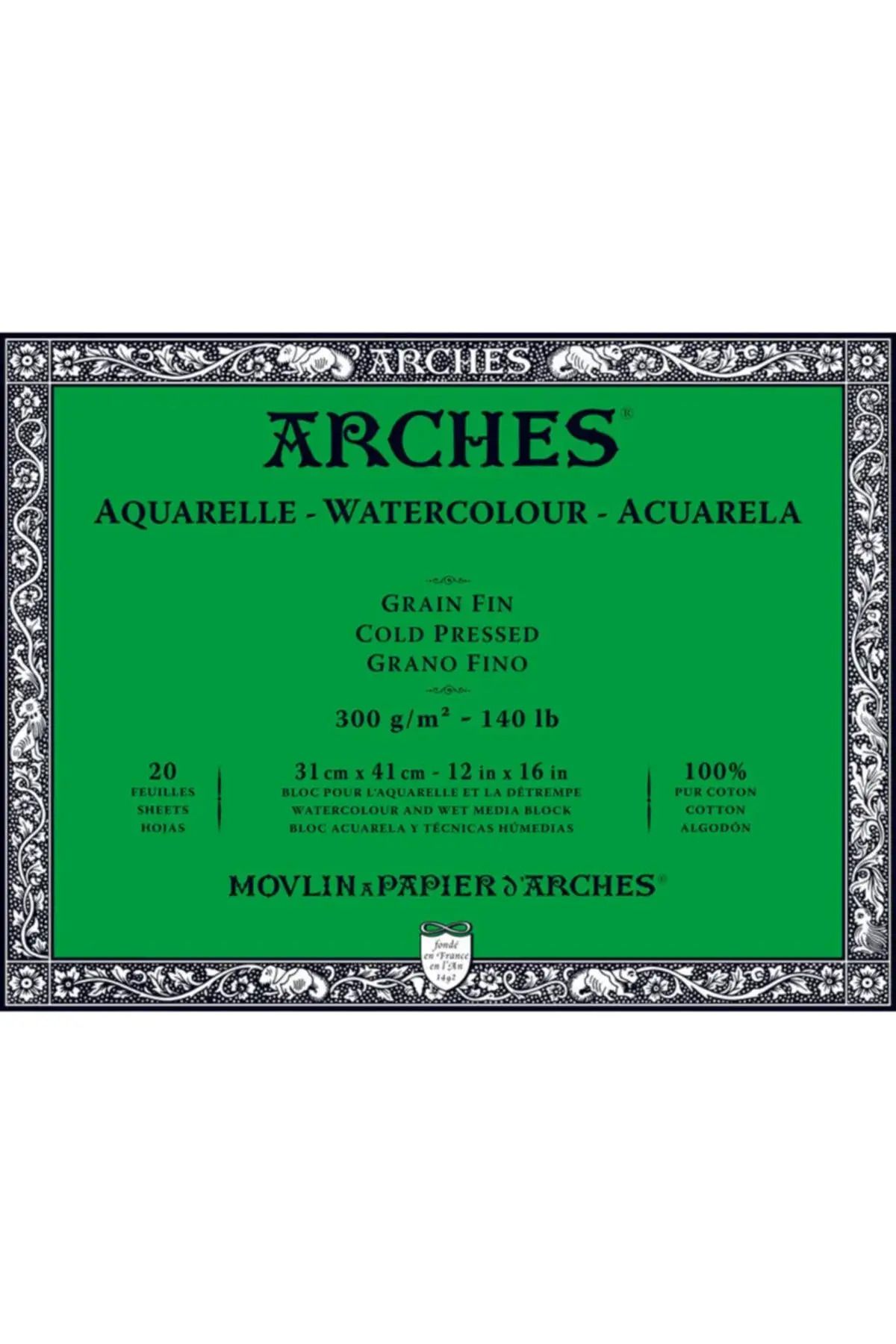 Arches Watercolor 300gr 31x41cm 20yp Cold Pressed Suluboya Blok / A1795062