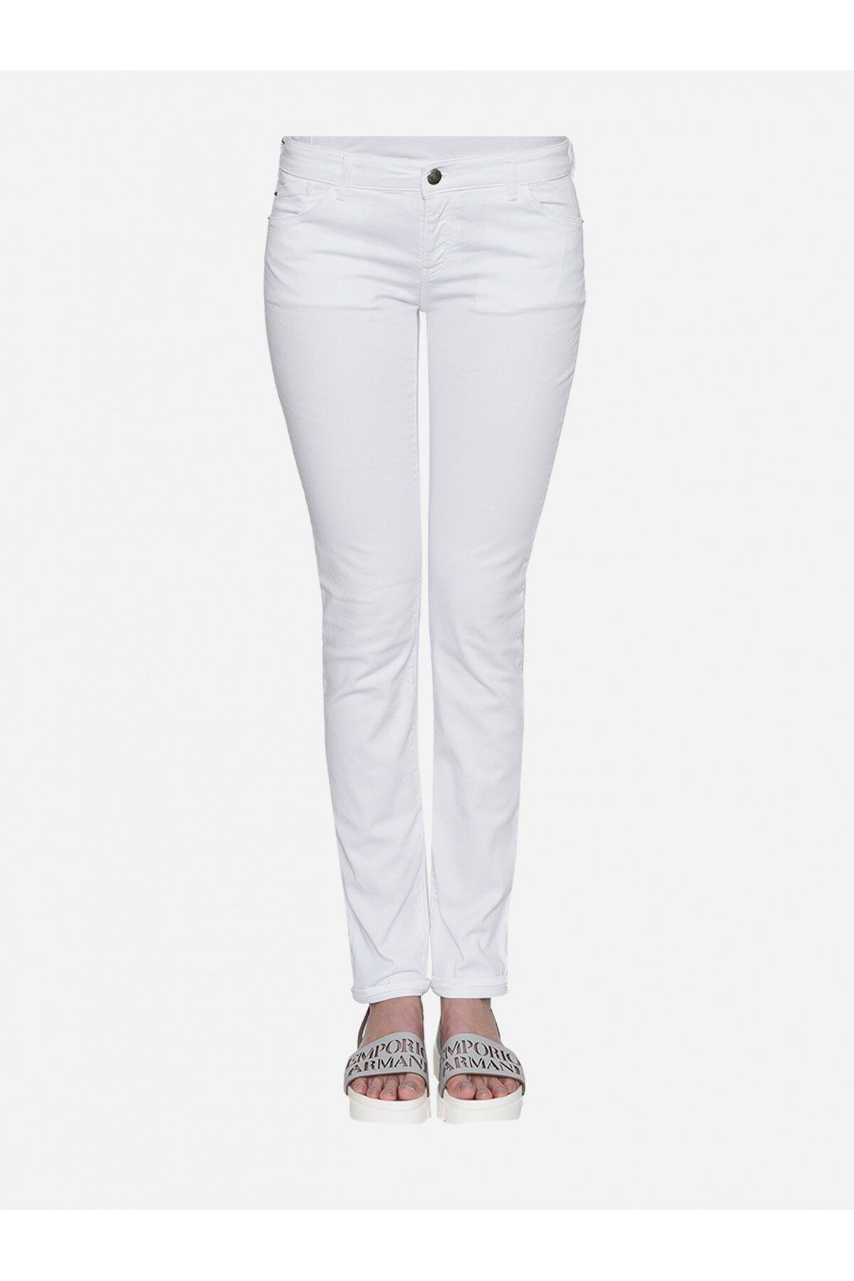 Emporio Armani Kadın Normal Belli 5 Cepli Dar Günlük Beyaz Jeans 3Z2J23 2N34Z-100