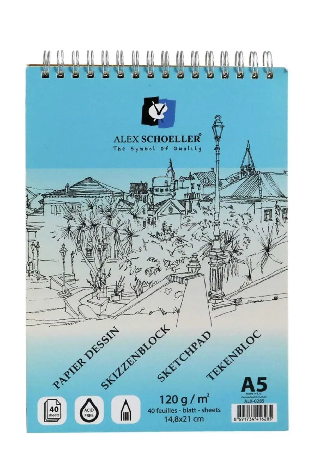 Alex Schoeller A5 120gr 40yp Üstten Spiralli Eskiz Defteri / Alx-0285