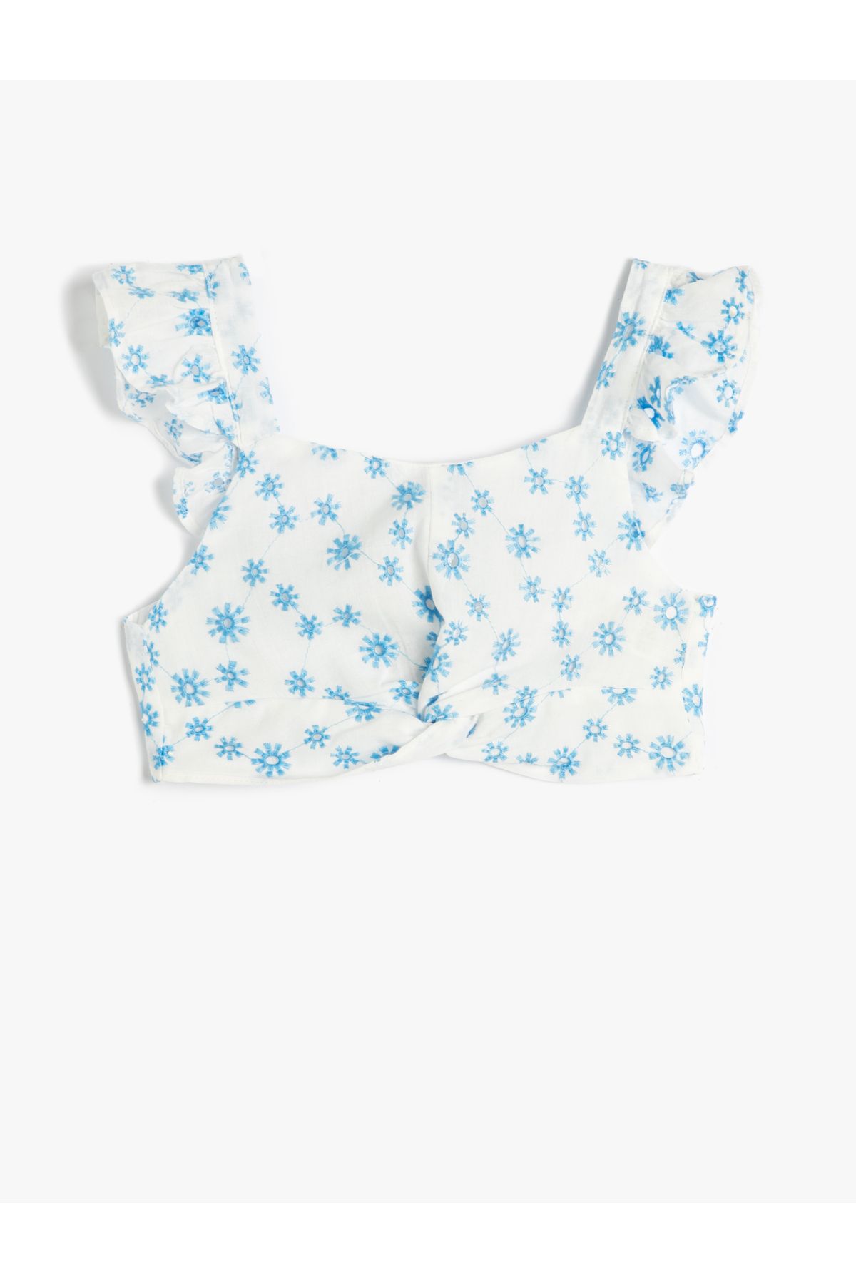 Koton Crop Bluz Çiçekli Fisto Işlemeli Fırfırlı Kolsuz