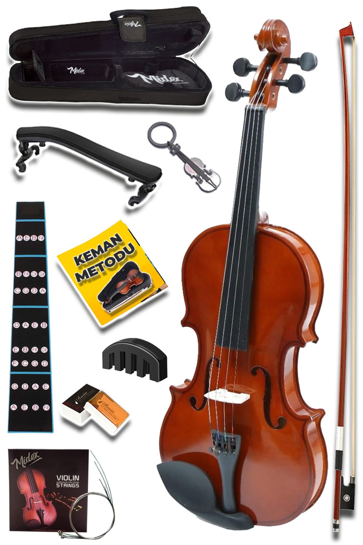 Midex Cvl-743-tys Profesyonel 3/4 Çocuk Kemanı Seti 10-13 Yaş (YASTIK TEL ÇANTA YAY SUSTURUCU REÇİNE)