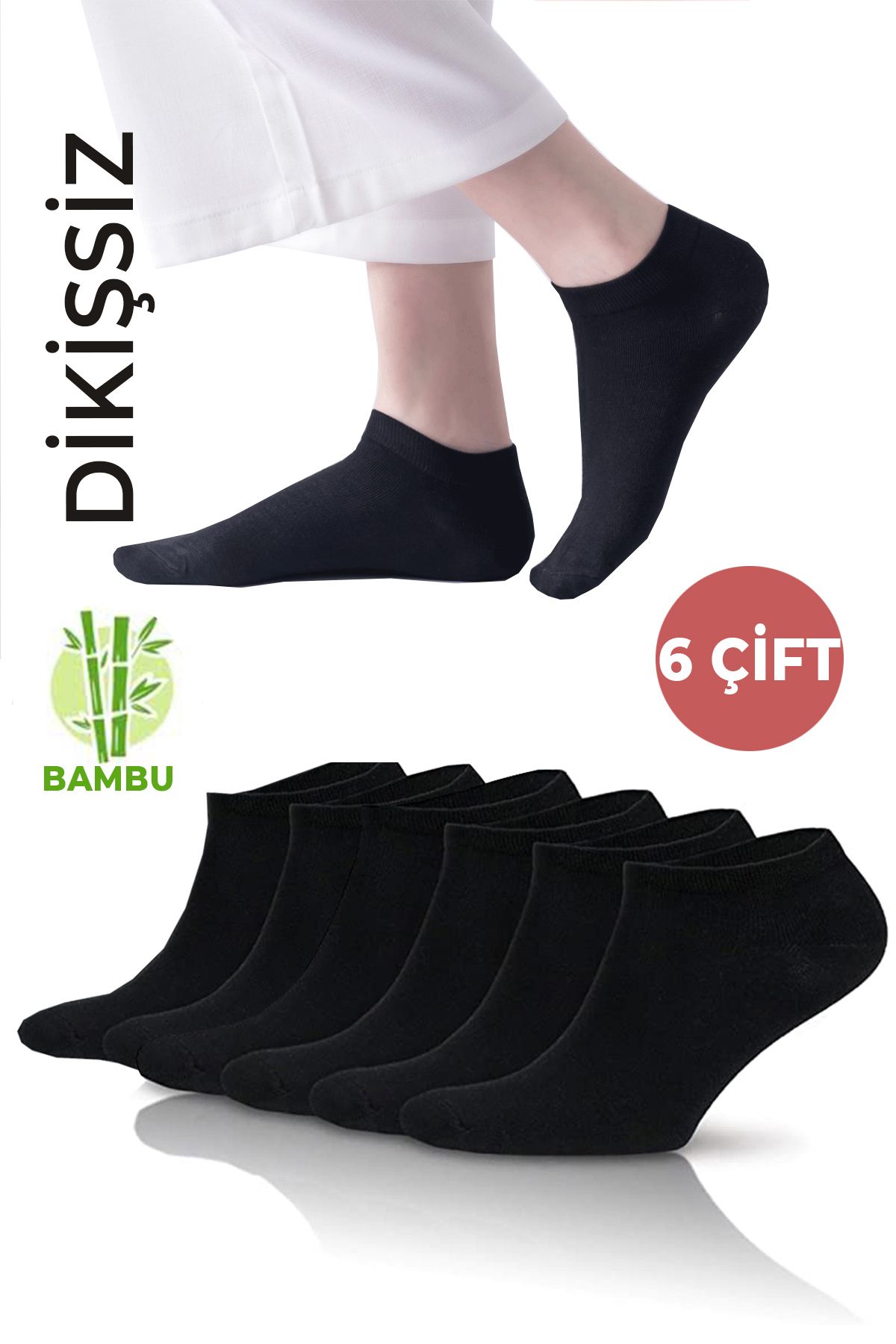 Socks Stations Ünisex Siyah Terletmez Bambu Patik Çorap - 6'lı Bambu Çorap Seti - Siyah Çorap Ve Beyaz Çoraplar