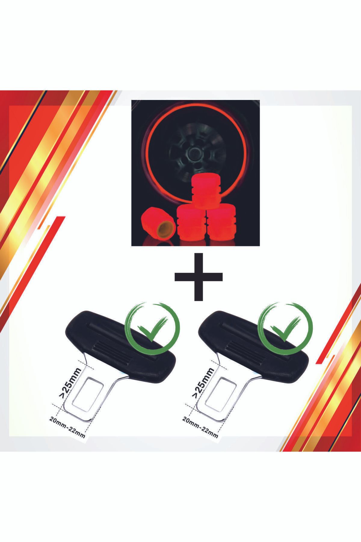 CABBAROGLUTİCARET Premium Araç Içi Kemer Çapası 2 Adet Fosforlu Sibop Kapağı 4 Adet (kırmızı )