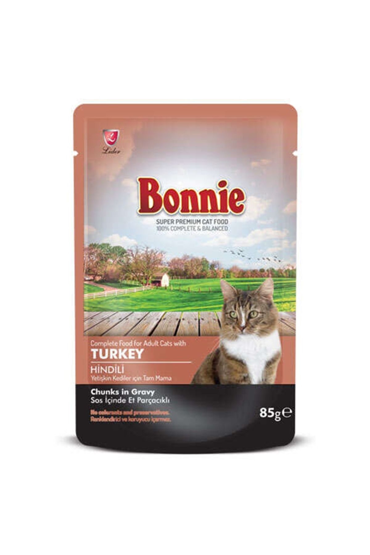 Bonnie Sos İçinde Et Parçacıklı Hindi Etli Kedi Yaş Maması 85 Grx12