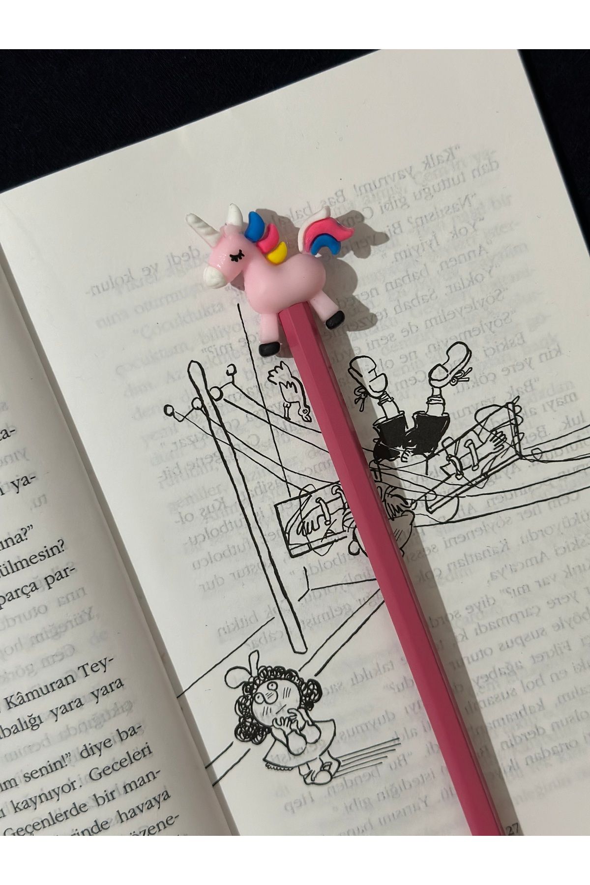 odaburada Pembe Ponny Figürü Sevimli Kalem Süsü-Kalem Başlığı