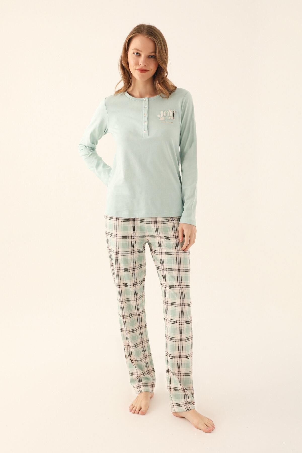 Pierre Cardin 8705 Büyük Beden Kadın Uzun Kol Pijama Takım