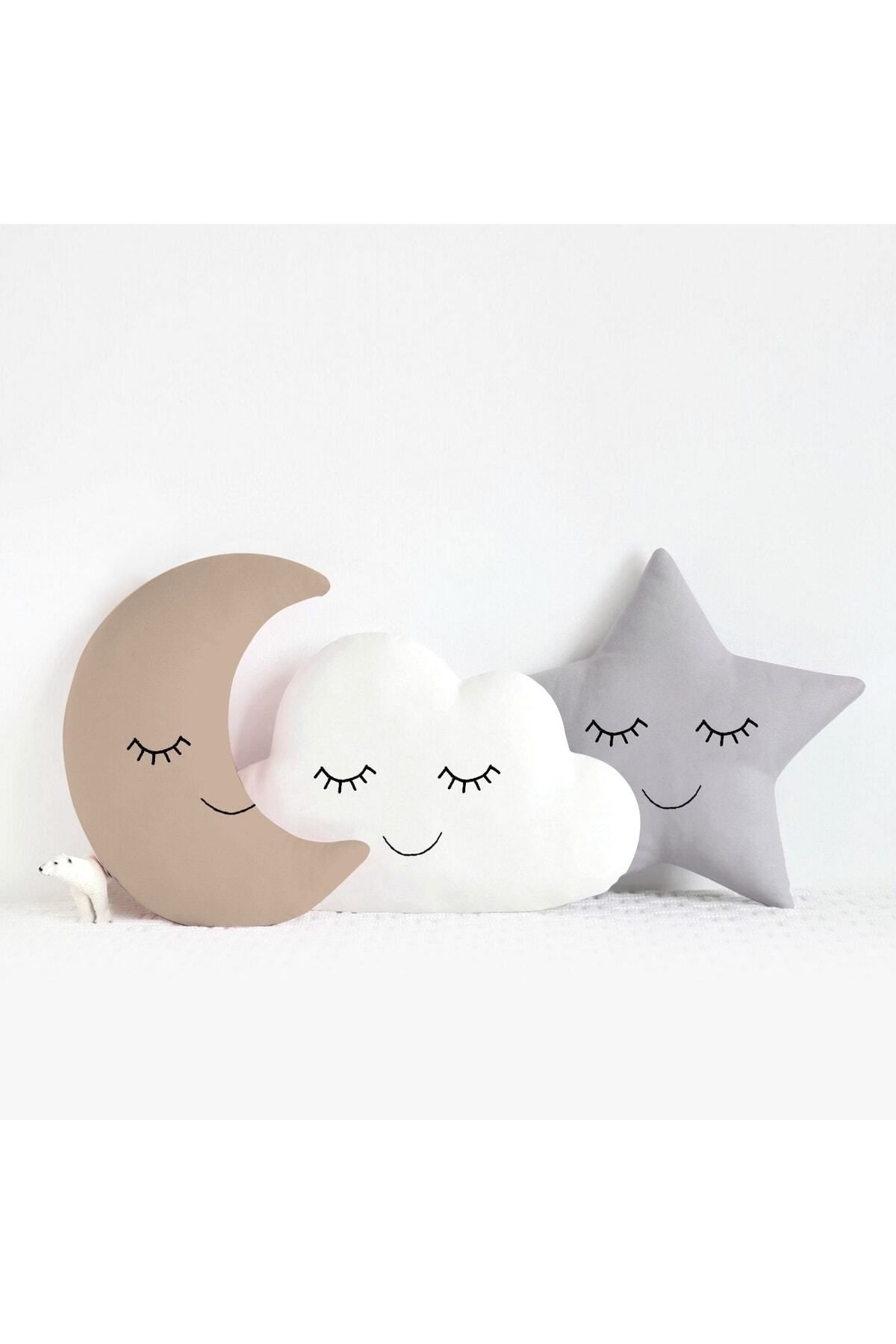 Miomundo Bebek/çocuk Üçlü Yastık Seti Dekoratif Uyku Arkadaşı Bej Süs Yastıkları Üçlü Kombin