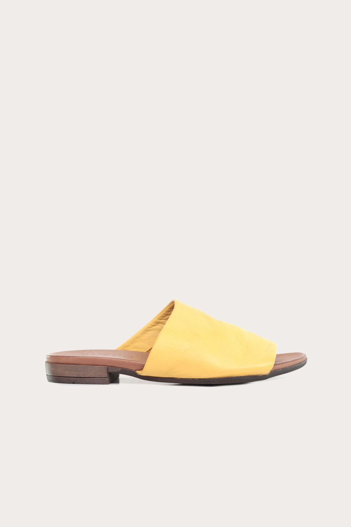 Genel Markalar Shoes Sarı Deri Kadın Düz Terlik