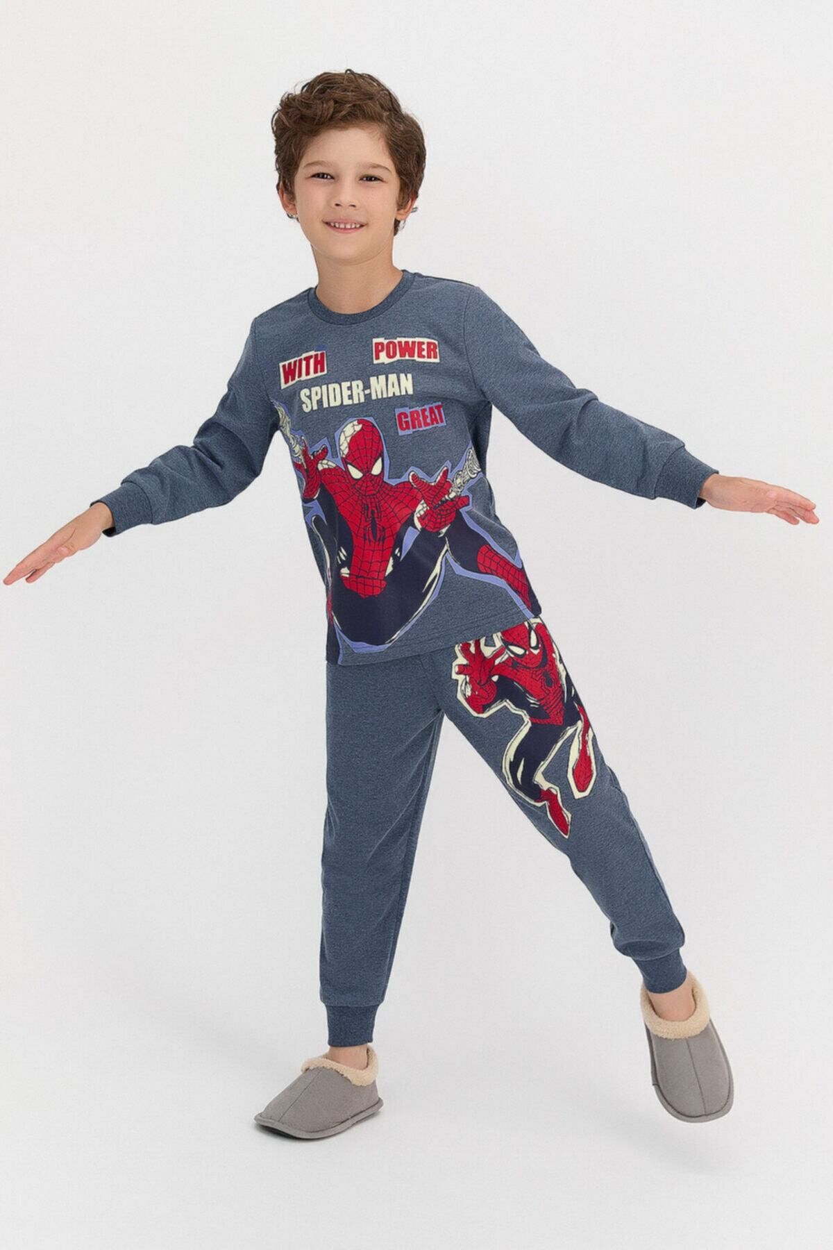 Spiderman Lisanslı With Power Lacivertmelanj Erkek Çocuk Pijama Takımı D4619-c