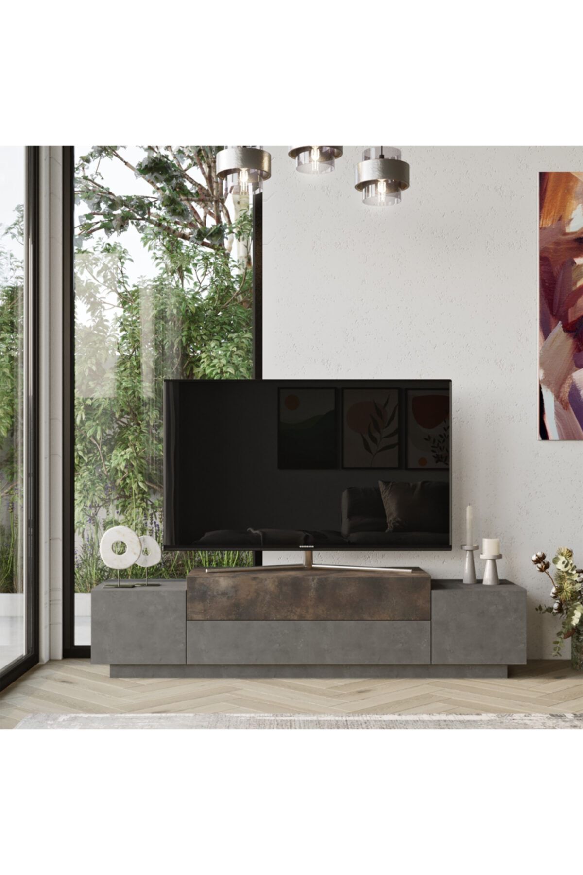 Yurudesign bronz  Floyd Tv Ünitesi 160cm Beton Fd1-gp Tv Sehpası