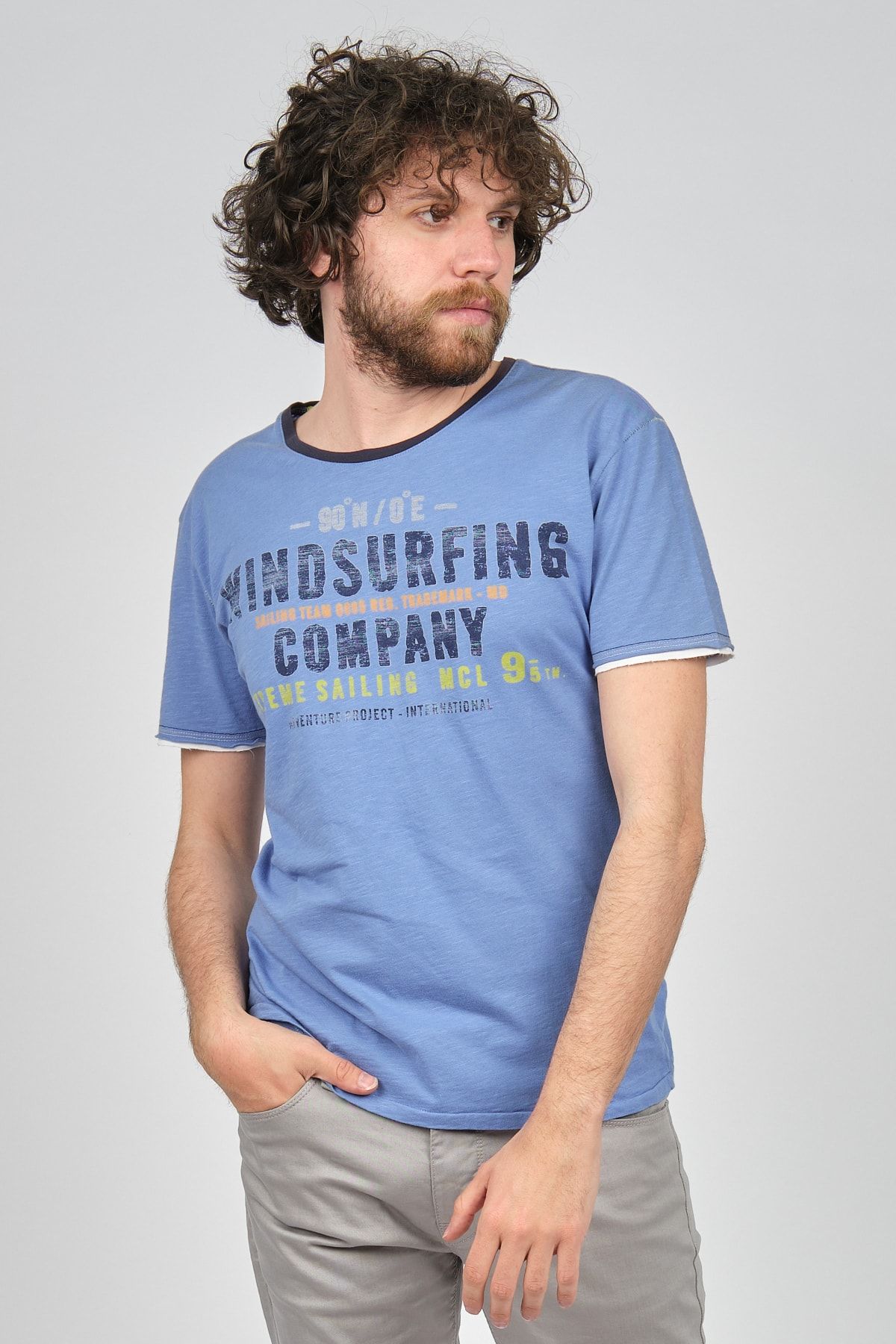 Mcl Giyim Erkek Baskılı Slim Fit Bisiklet Yaka T-shirt 2070154 Mavi