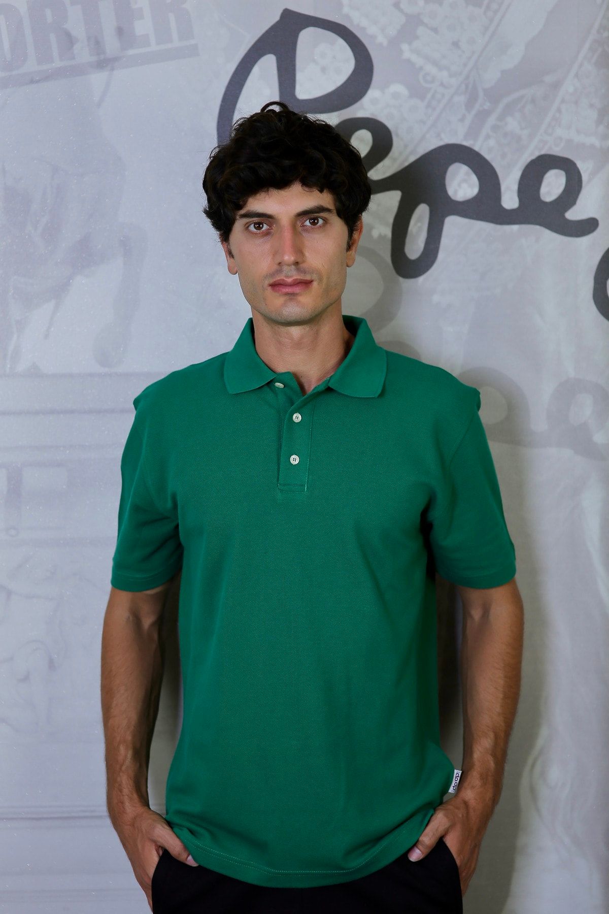 CLEMENTİE Erkek Yeşil %100 Pamuk Polo Yaka Büyük Beden Düz Battal T- Shirt
