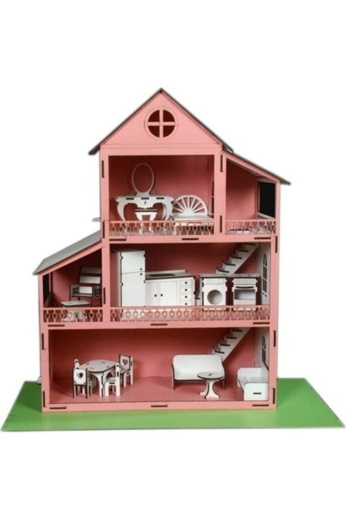 Genel Markalar Ahşap Oyun Barbie Evi 18 Parça Mobilyalı Eşyalı