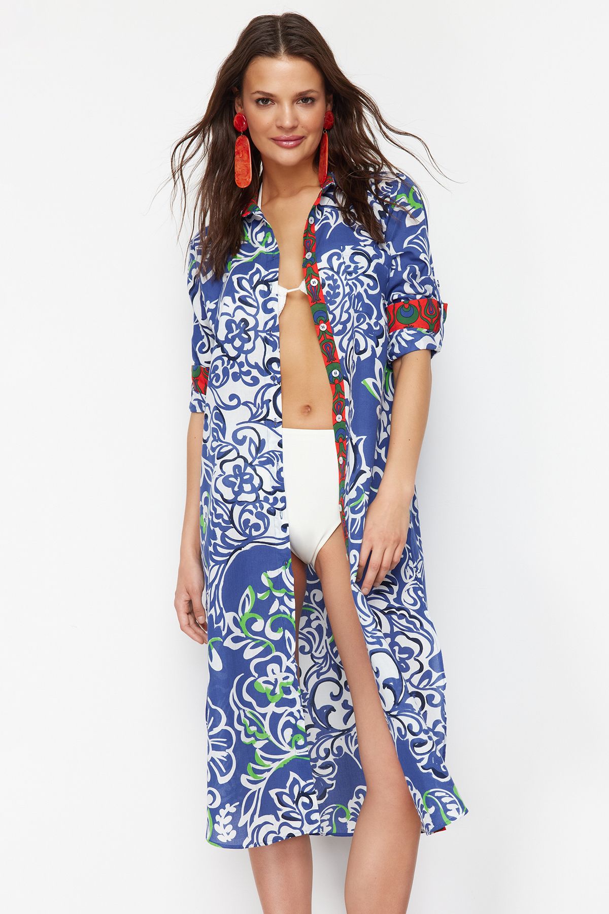 Trendyolmilla Etnik Desenli Midi Dokuma Plaj Kimono&Kaftan TBESS20KM0017