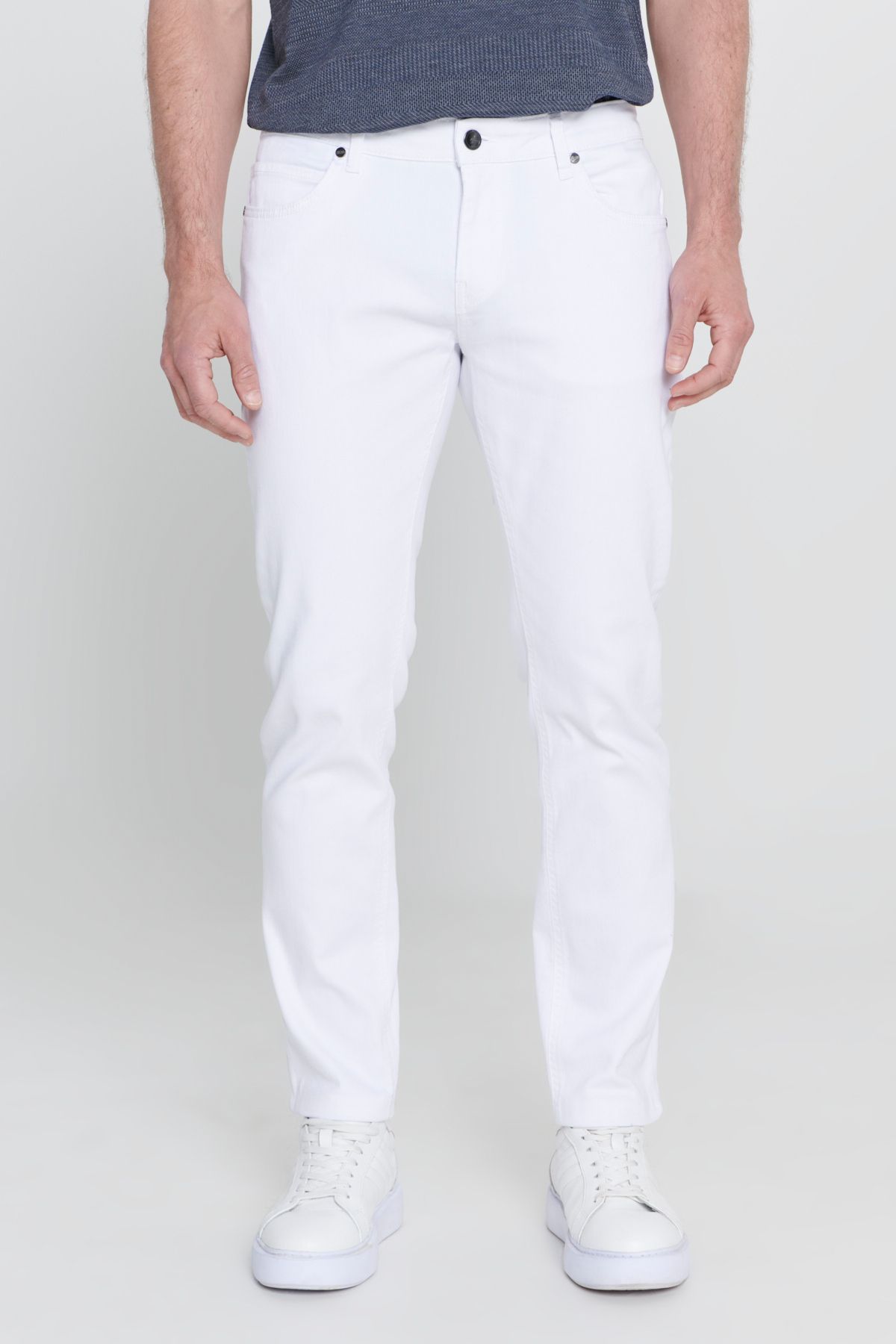 AC&Co / Altınyıldız Classics Erkek Beyaz 360 Derece Her Yöne Esneyen Slim Fit Dar Kesim Diyagonal Desenli Pantolon