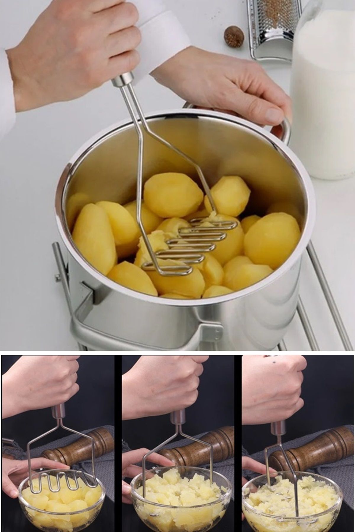 Kitchen Beauty Pratik 24 cm Lüks Paslanmaz Metal Patates Ezici | Patates Ezici Püre Yapıcı