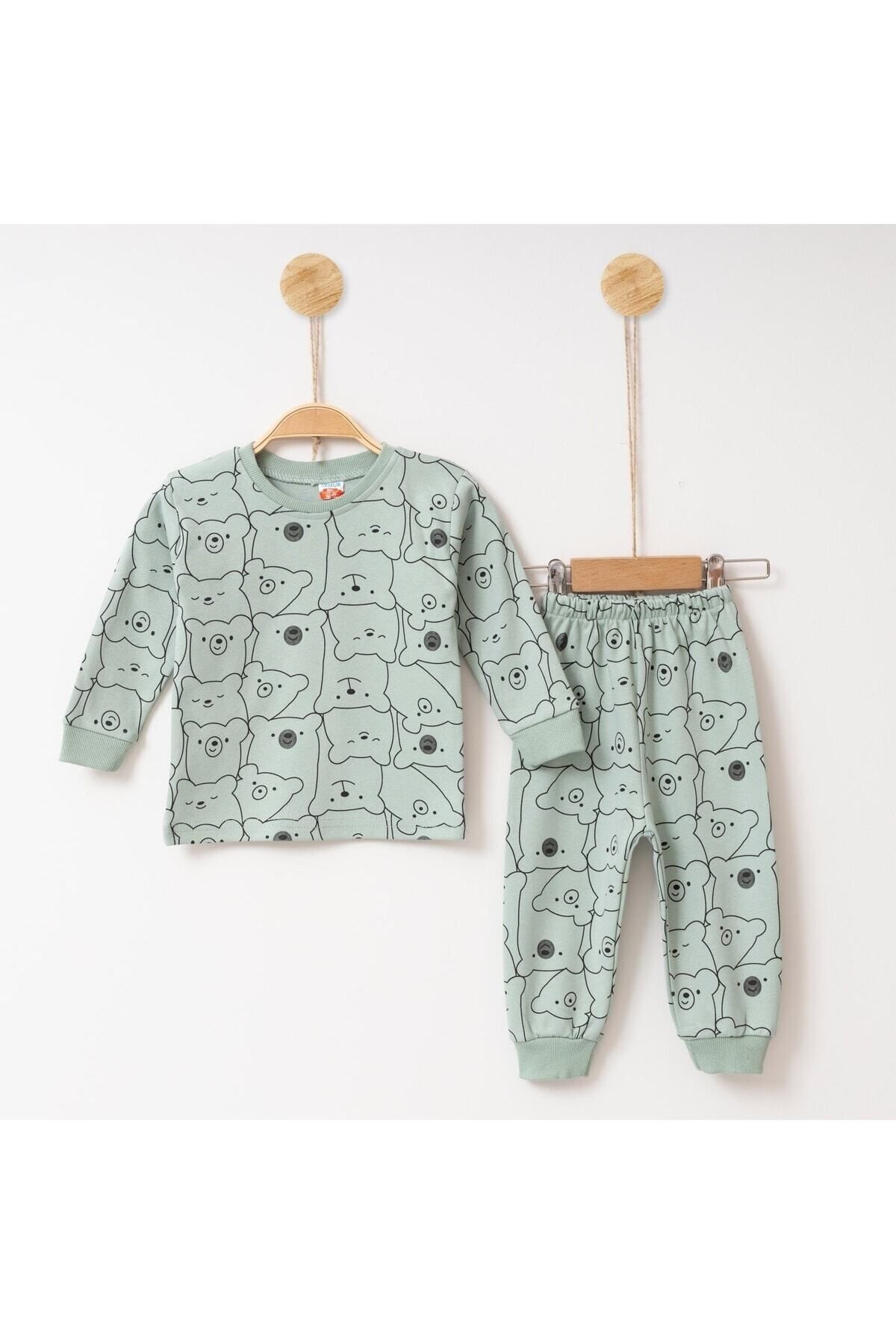 aden kids Mevsimlik Pamuklu Kumaş Karikatürlü Unisex Çocuk Pijama Takımı