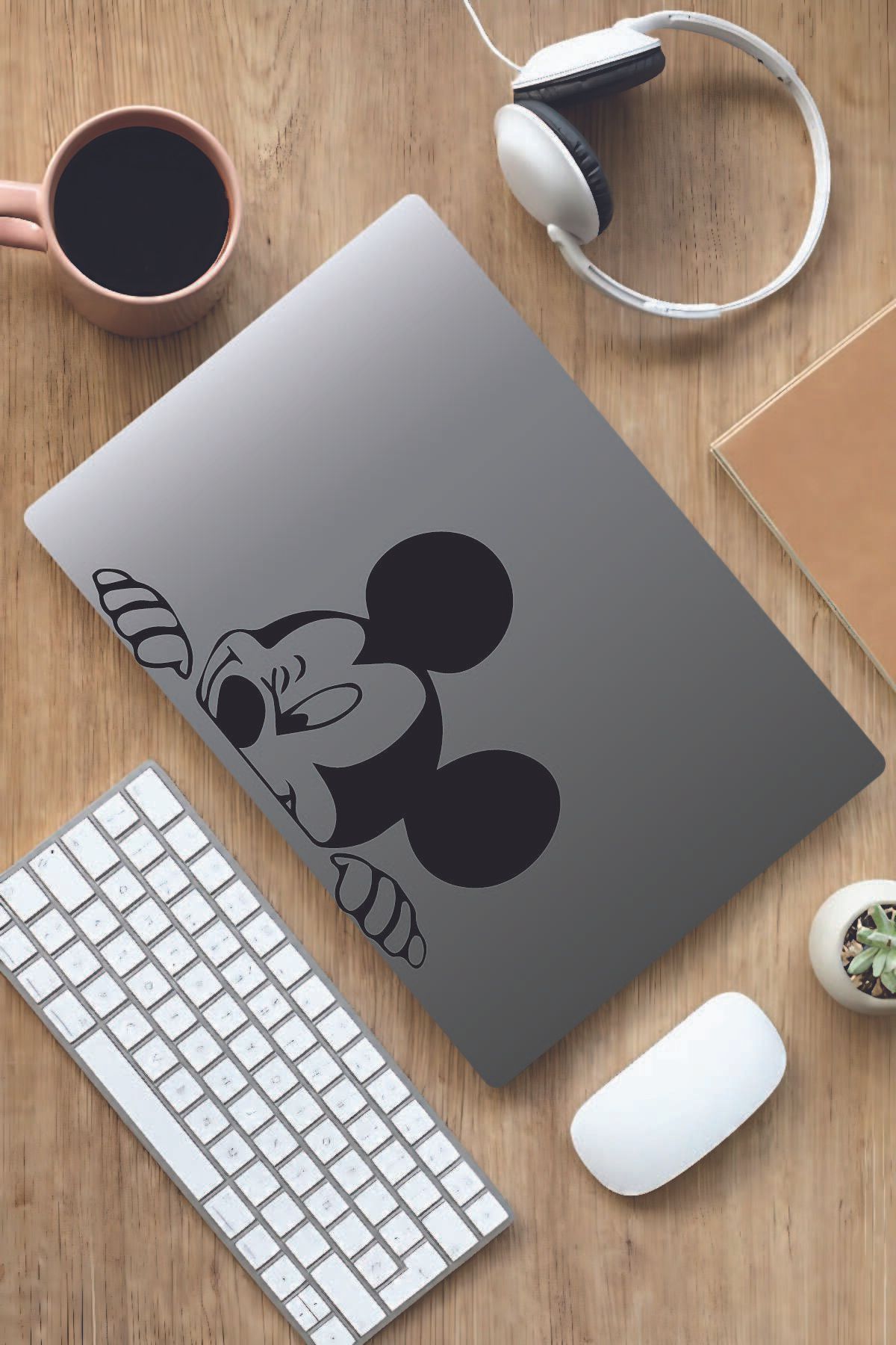 Wannart Mickey Mouse Sticker Laptop Araba Duvar Cam Etiket Çıkartma Siyah 17x11 Cm
