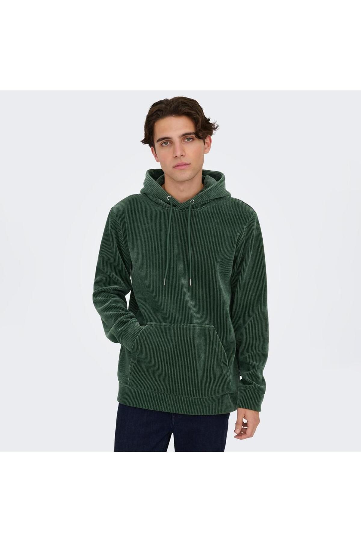 Only & Sons Eden Courduroy Erkek Yeşil Sweatshirt 22027024-CLNT