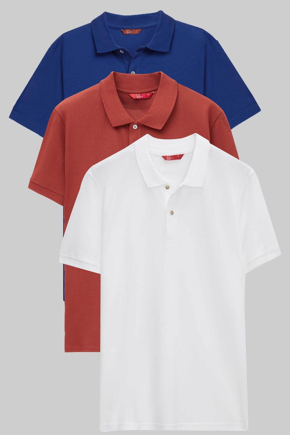 D'S Damat Ds Damat Regular Fit Saks/Kahverengi/Beyaz Pike Dokulu %100 Pamuk Polo Yaka T-Shirt