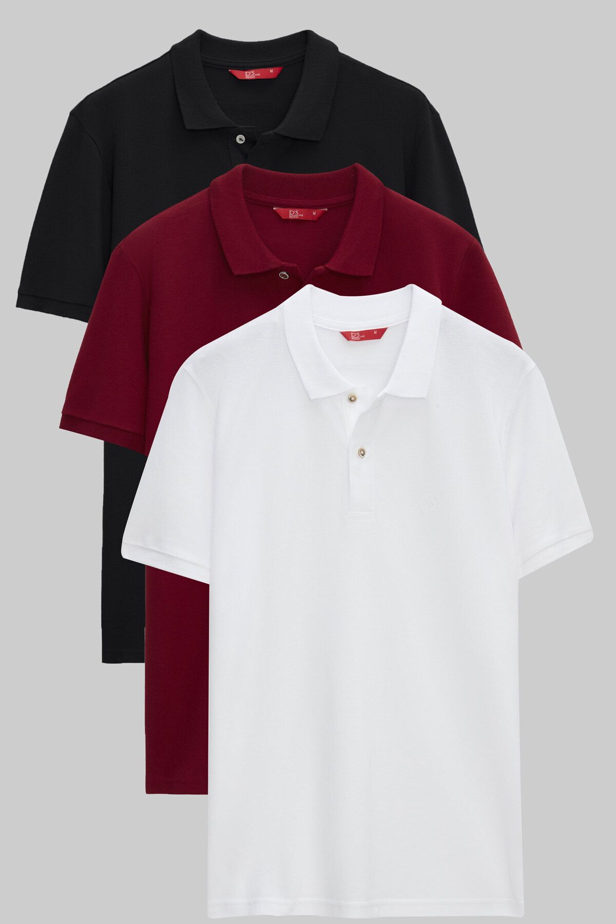 D'S Damat Regular Fit Siyah/bordo/beyaz Pike Dokulu %100 Pamuk Polo Yaka T-shirt