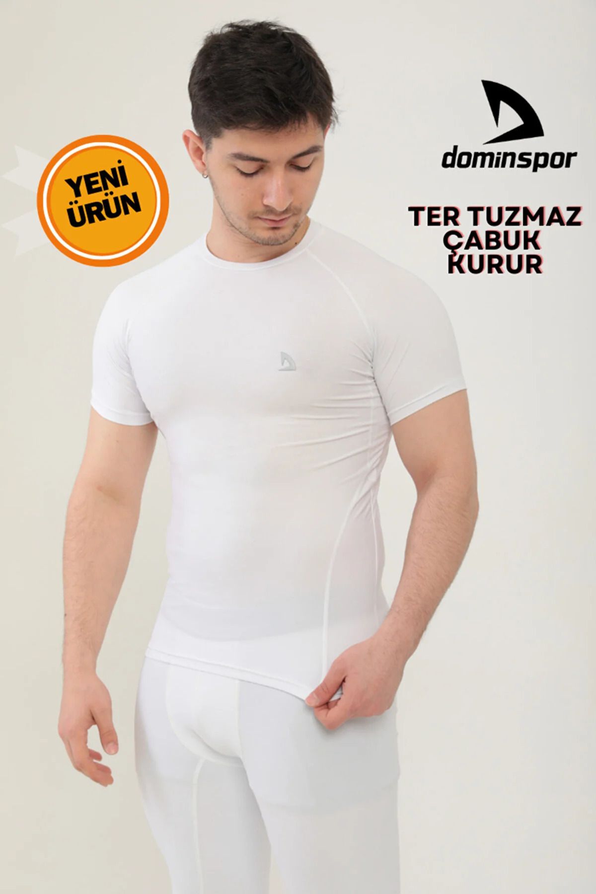 DOMİN SPOR Beyaz Kısa Kollu Compression Body T-shirt Fitness Body Gym Body Tshirt