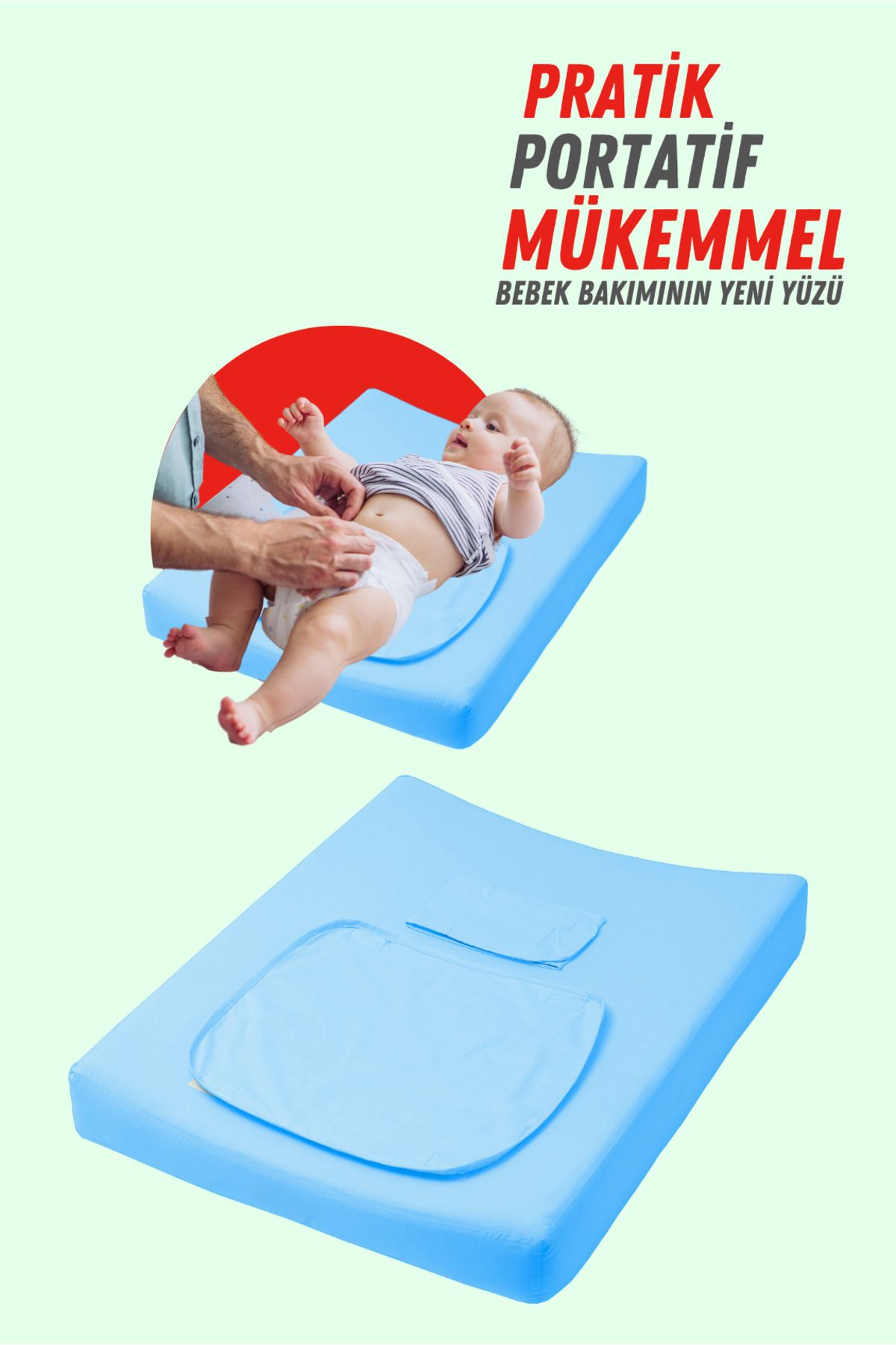 XPERMATE Bebek Alt Açma Minderi Süngerli, Bebek Alt Değiştirme Pedi 60x80x10 Cm Mavi