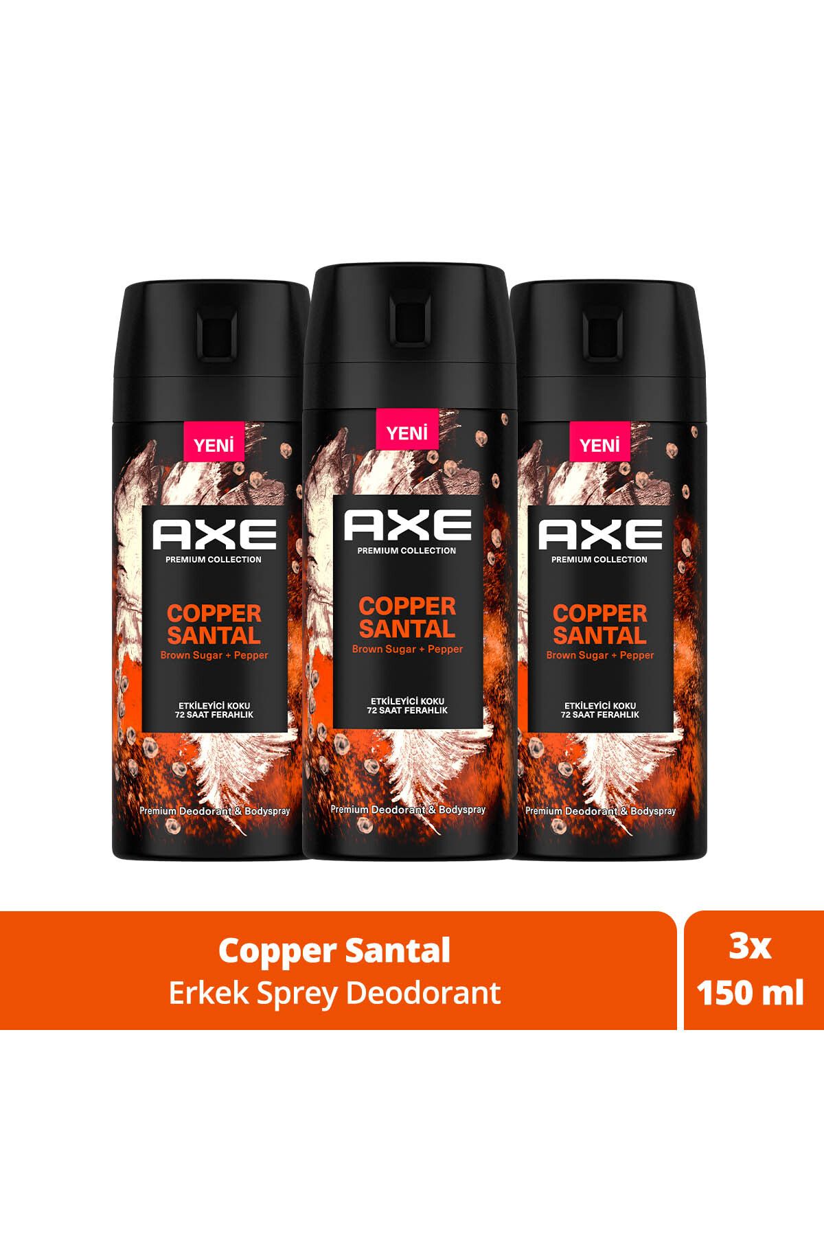 Axe Premium Collection Erkek Sprey Deodorant Copper Santal 72 Saat Ferahlık 150 ml X3