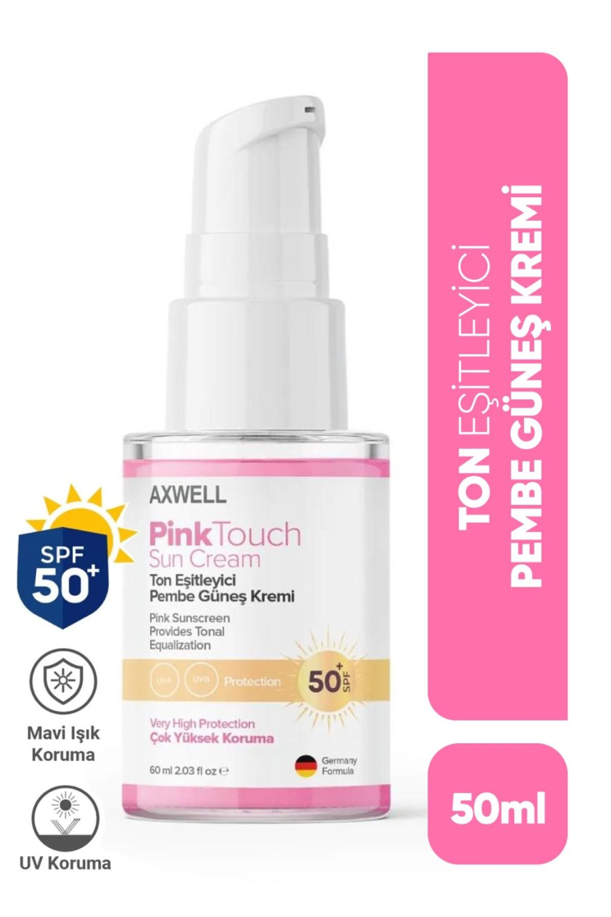 AXWELL Spf 50+ Pink Touch Ton Eşitleyici Pembe Yüz Güneş Kremi 60 ml