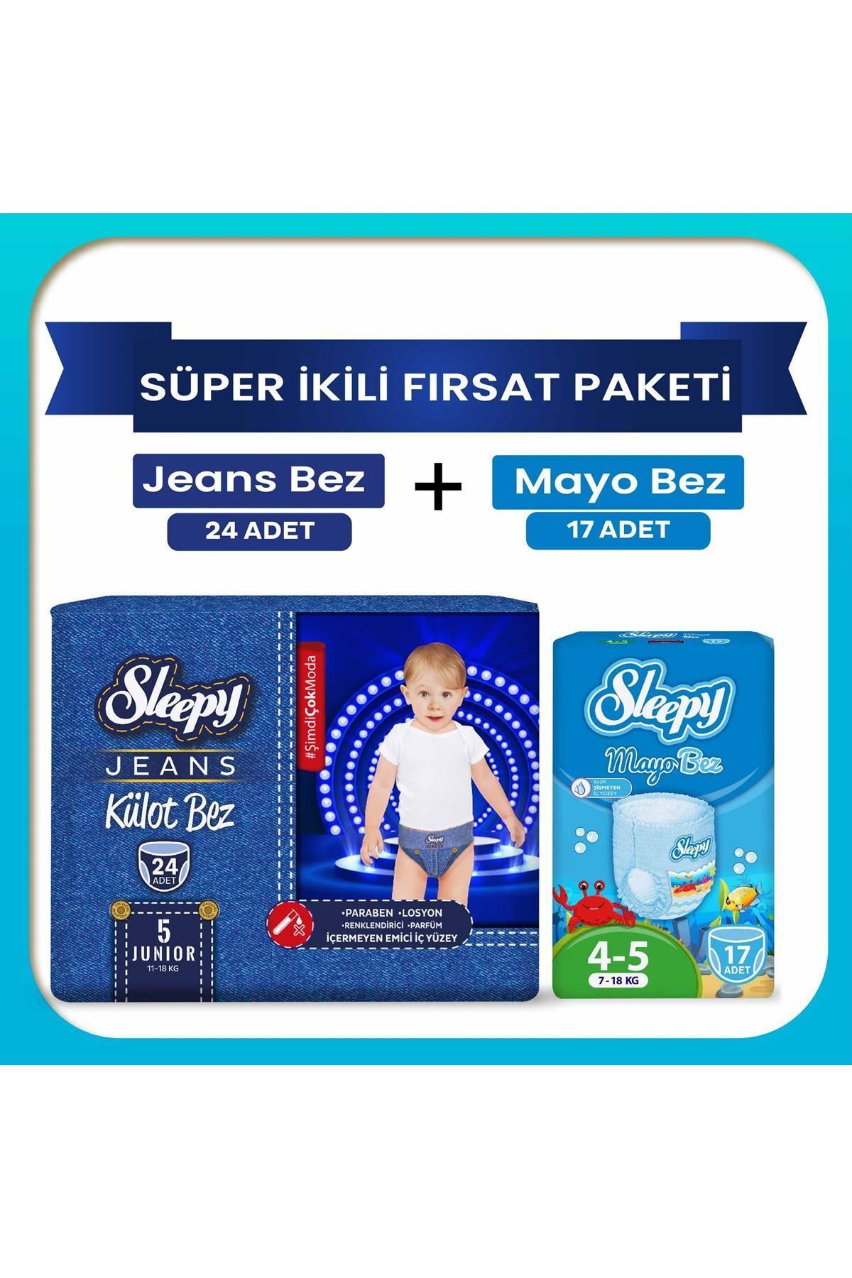 Sleepy Süper İkili Fırsat Paketi(Jeans Külot Bez 5 Numara 24 Adet + Mayo Külot Bez 5 Numara 17 Adet)