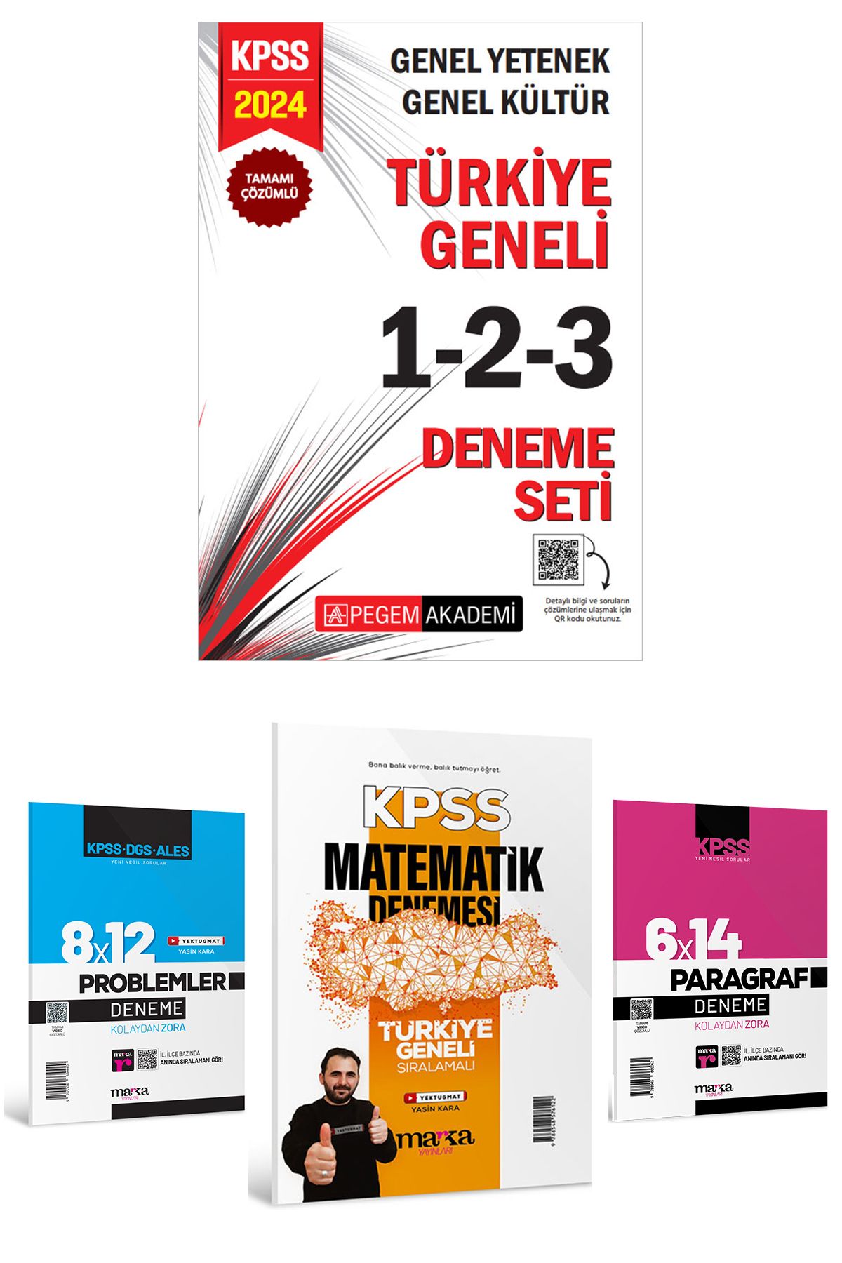Pegem Akademi Yayıncılık 2024 KPSS Genel Yetenek Genel Kültür Türkiye Geneli Çözümlü 1-2-3 (3'lü Deneme Seti) + 3 Kitapçık